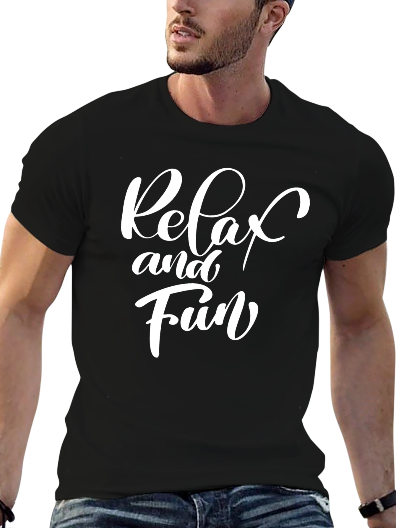 Relax and Fun Graphic Print Crew Neck Tee