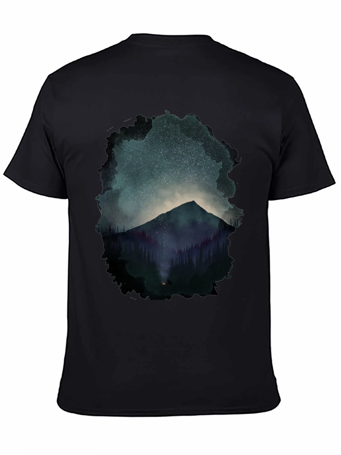 Mountain Starry Night Graphic Tee - Black