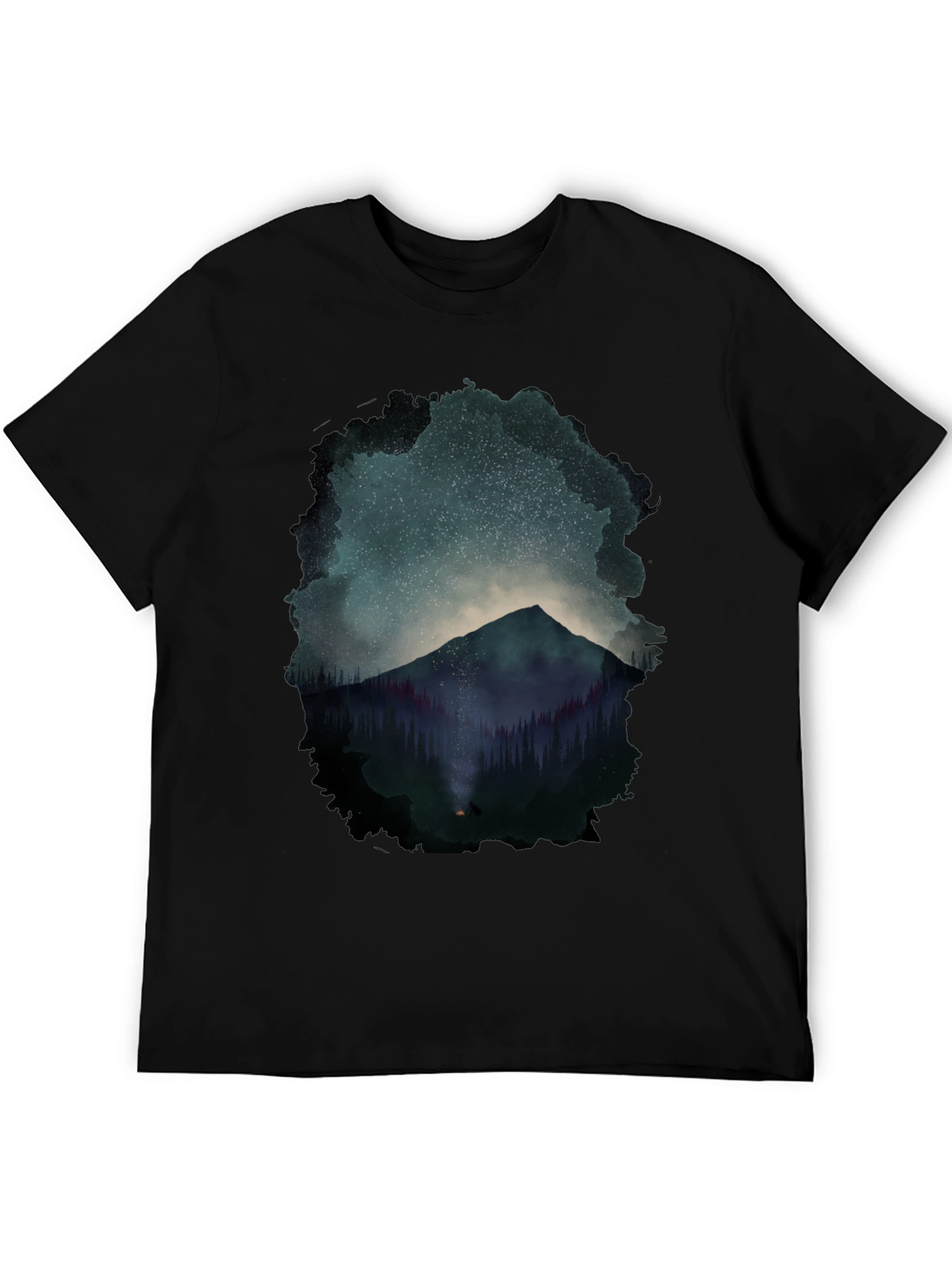 Mountain Starry Night Graphic Tee - Black