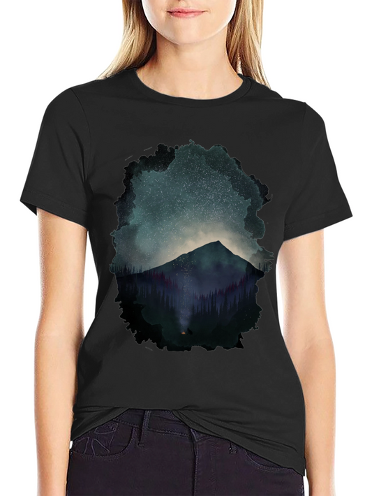 Mountain Starry Night Graphic Tee - Black