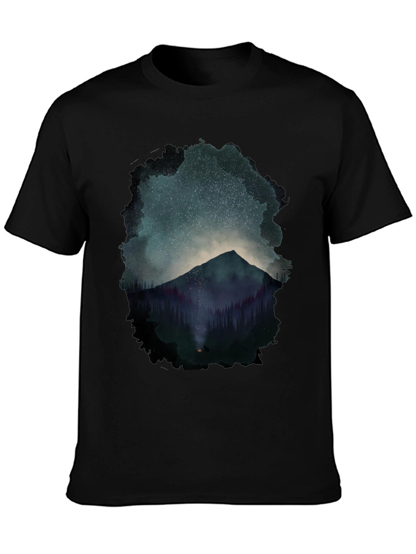 Mountain Starry Night Graphic Tee - Black