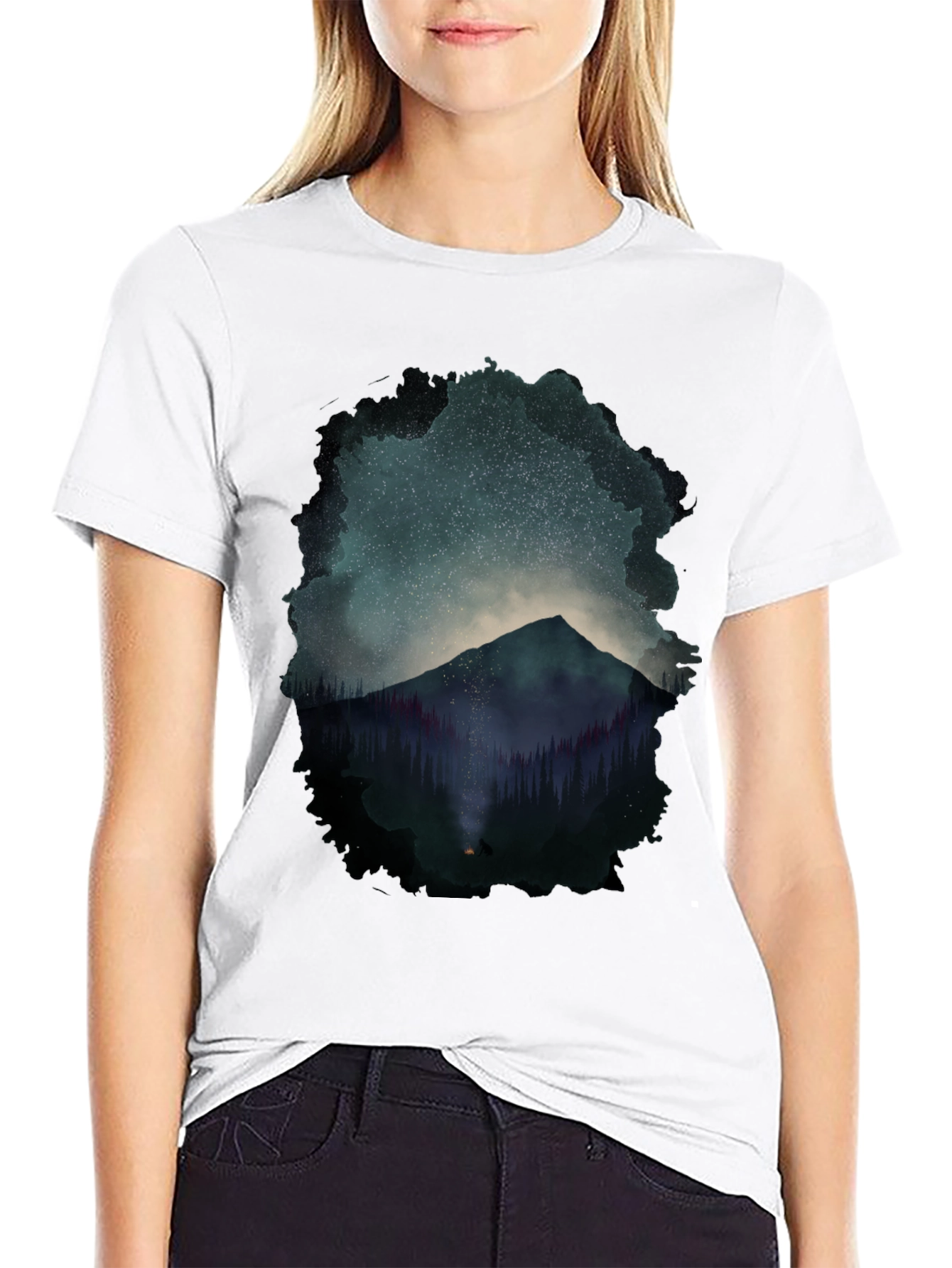 Mountain Starry Night Graphic Tee - Black