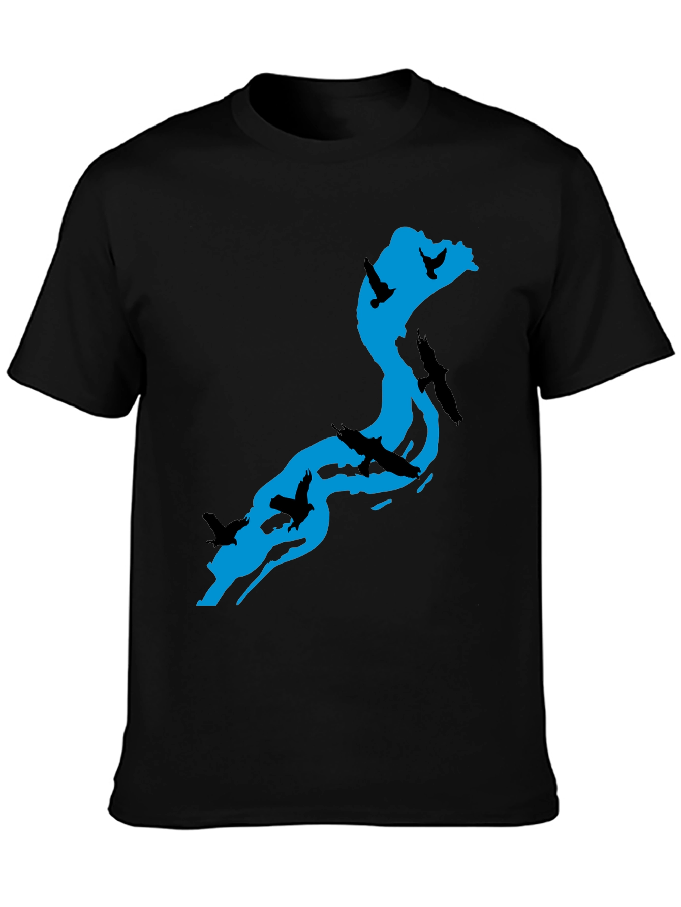 River Birds Graphic T-Shirt - Black Cotton Tee