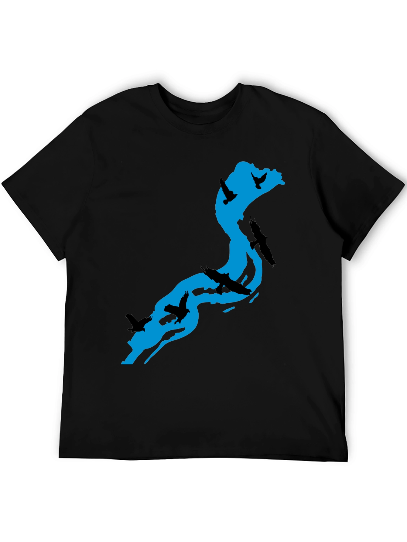 River Birds Graphic T-Shirt - Black Cotton Tee