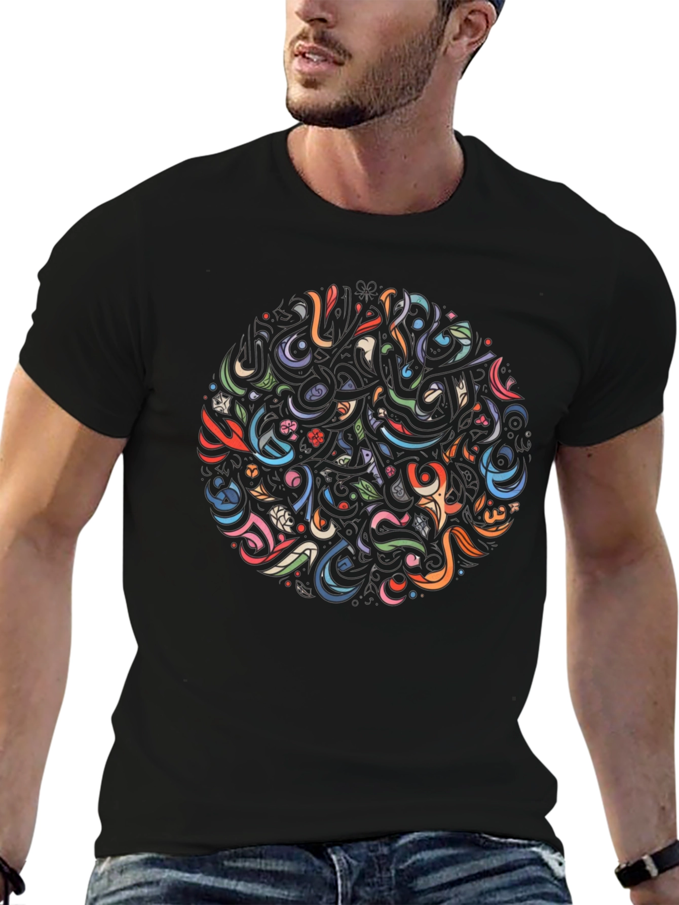 Abstract Floral Graphic Black T-Shirt