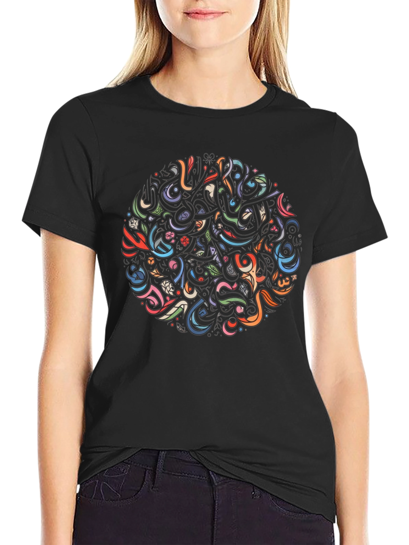 Abstract Floral Graphic Black T-Shirt