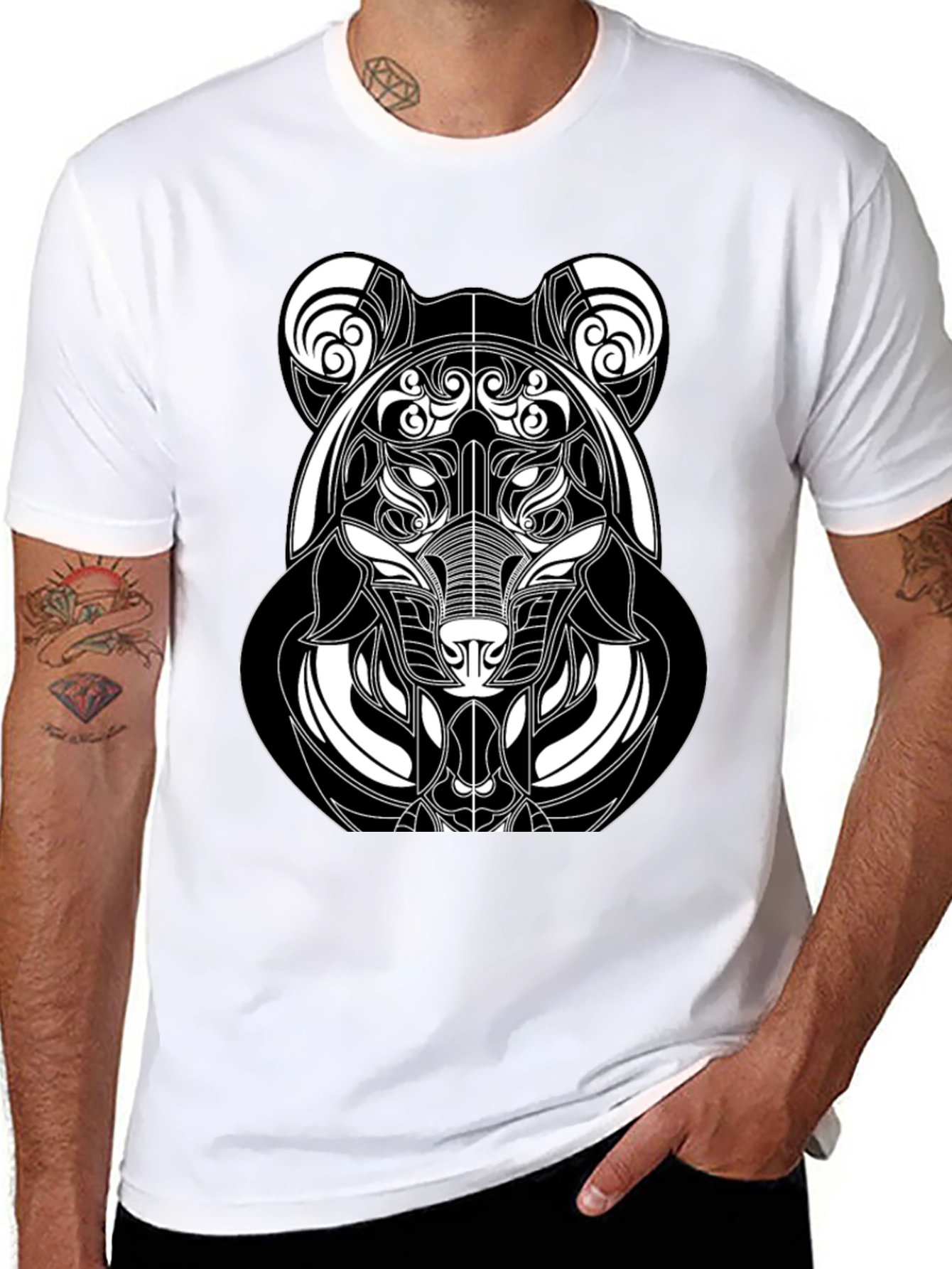 Abstract Bear Graphic T-Shirt - Black