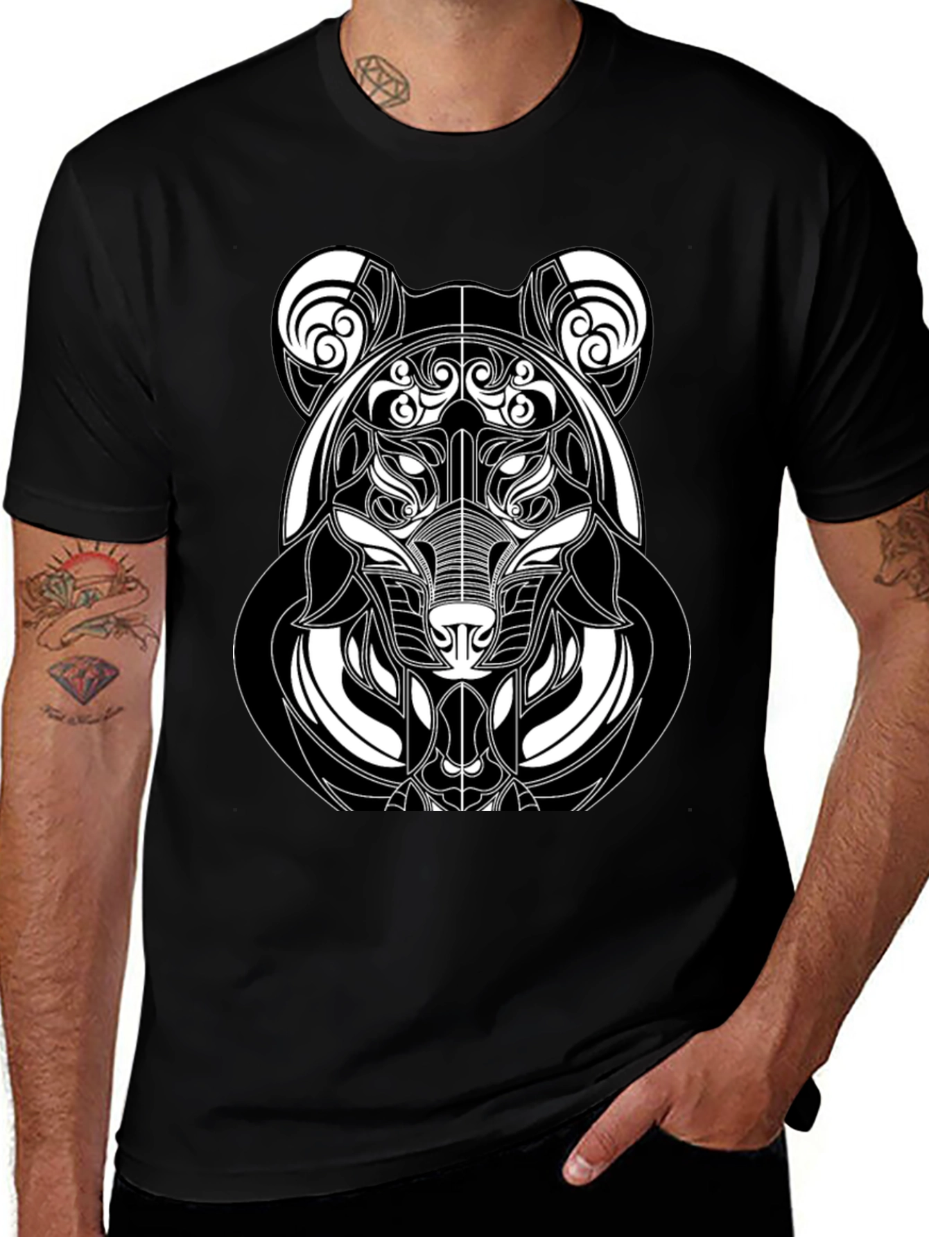 Abstract Bear Graphic T-Shirt - Black