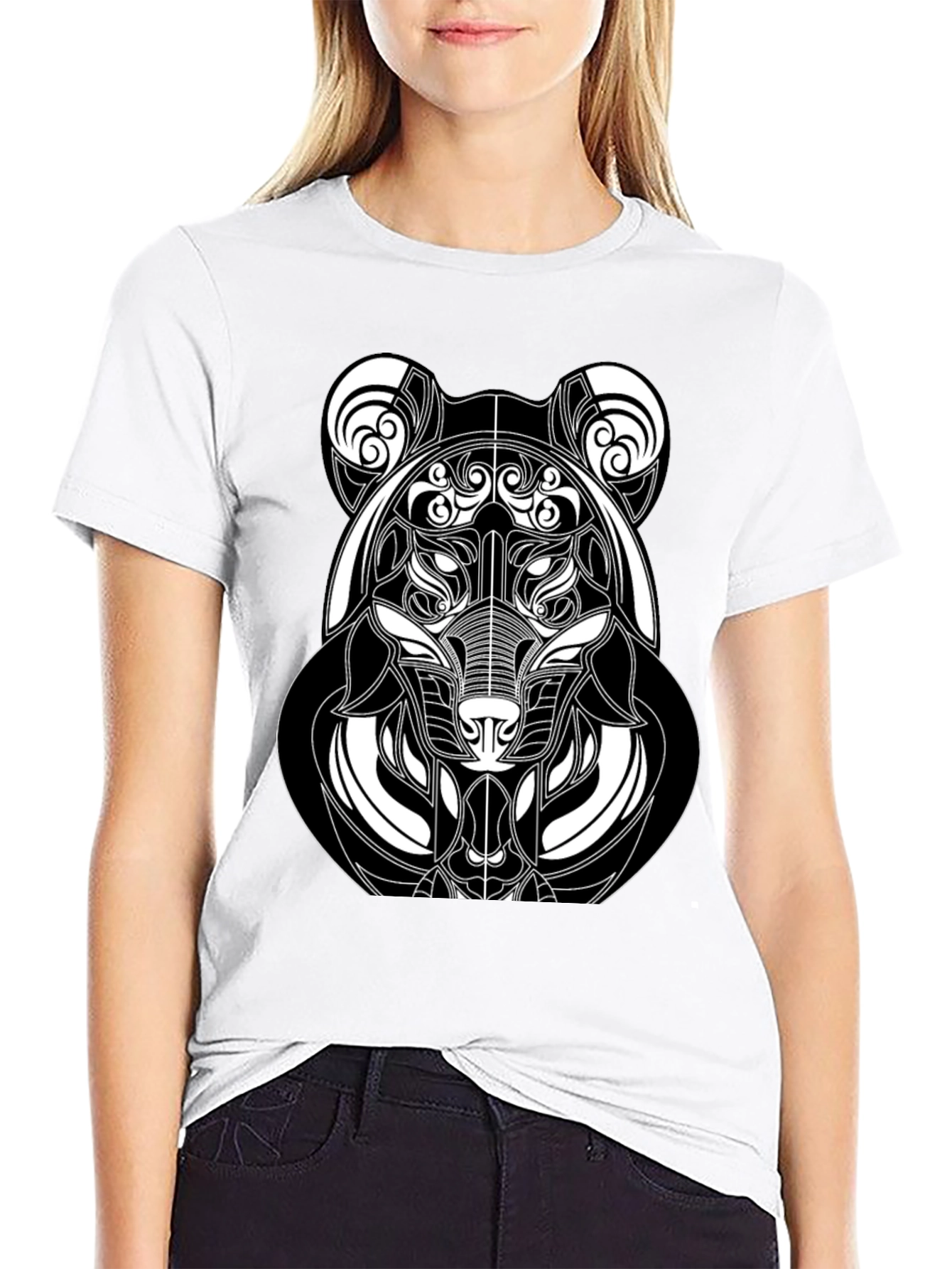 Abstract Bear Graphic T-Shirt - Black