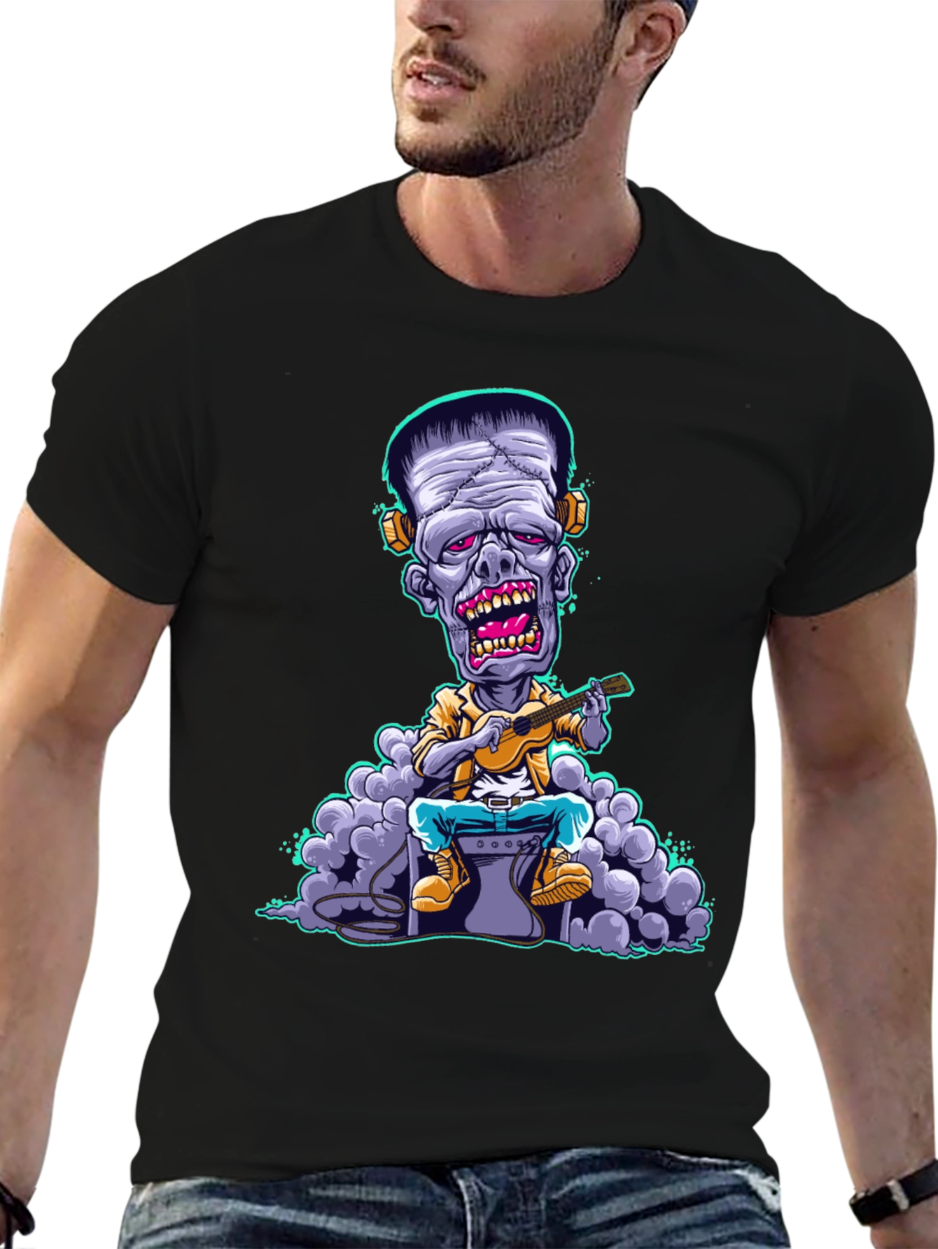 Frankenstein Monster Ukulele Player Graphic T-Shirt