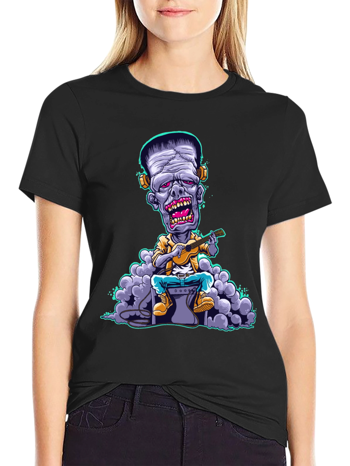 Frankenstein Monster Ukulele Player Graphic T-Shirt