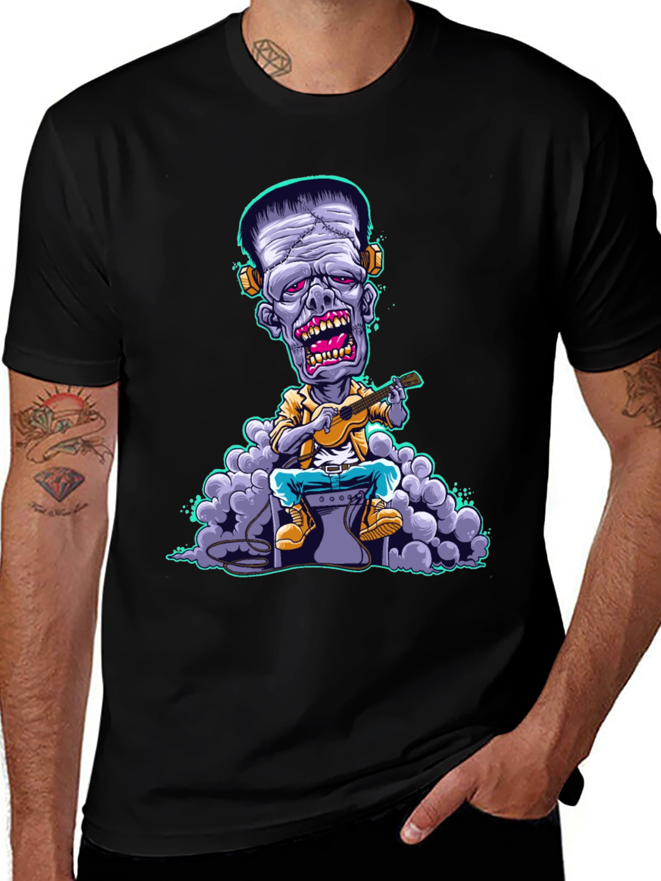 Frankenstein Monster Ukulele Player Graphic T-Shirt
