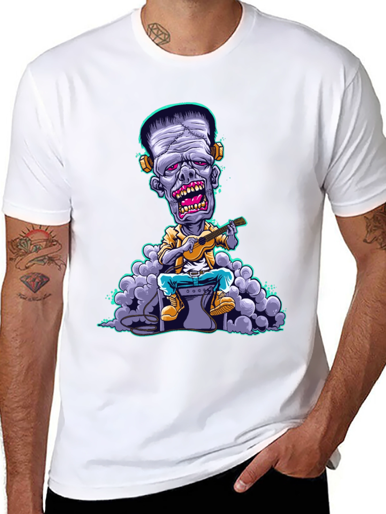 Frankenstein Monster Ukulele Player Graphic T-Shirt