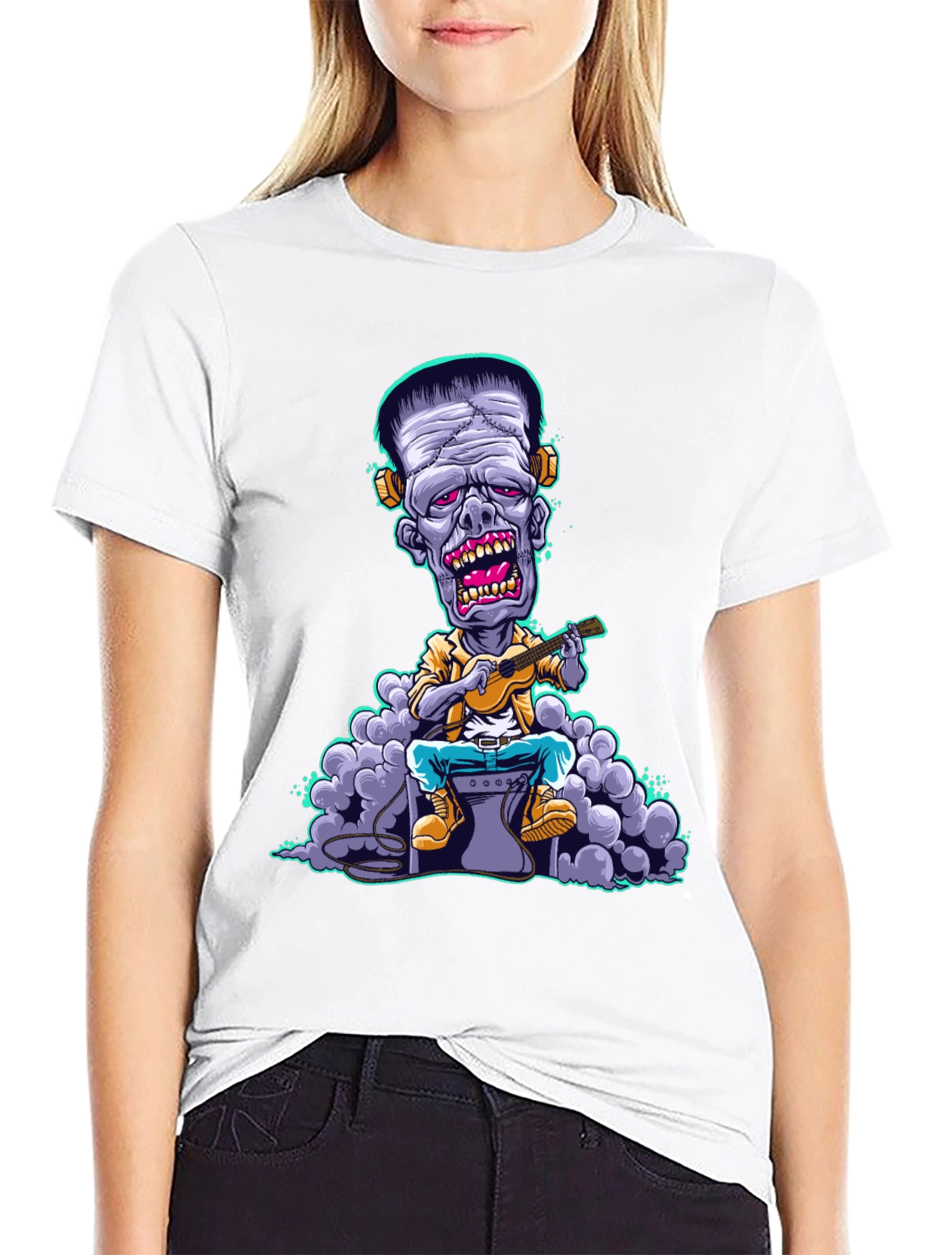 Frankenstein Monster Ukulele Player Graphic T-Shirt