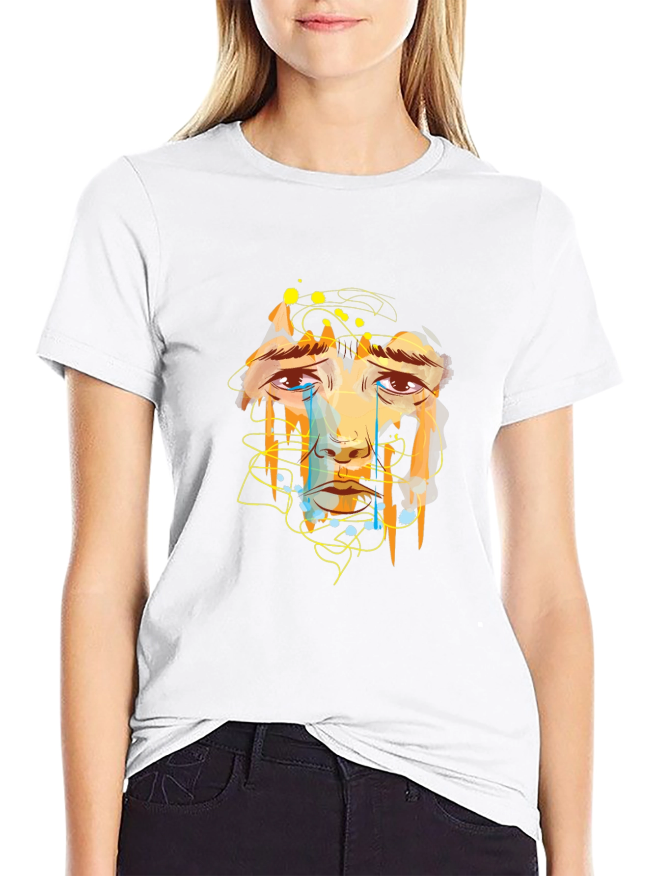 Emotional Face Graphic Black T-Shirt