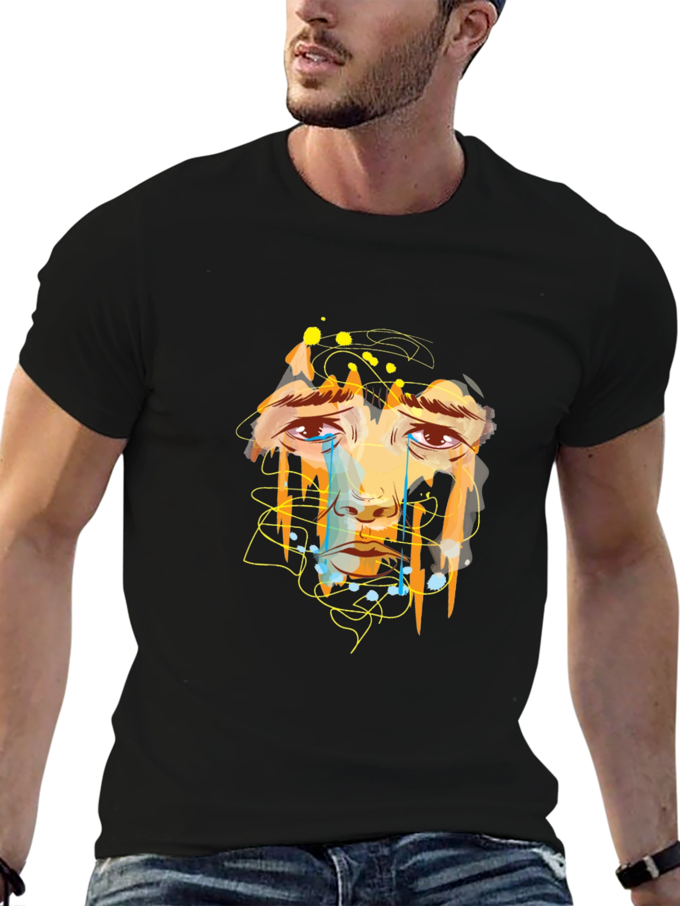 Emotional Face Graphic Black T-Shirt
