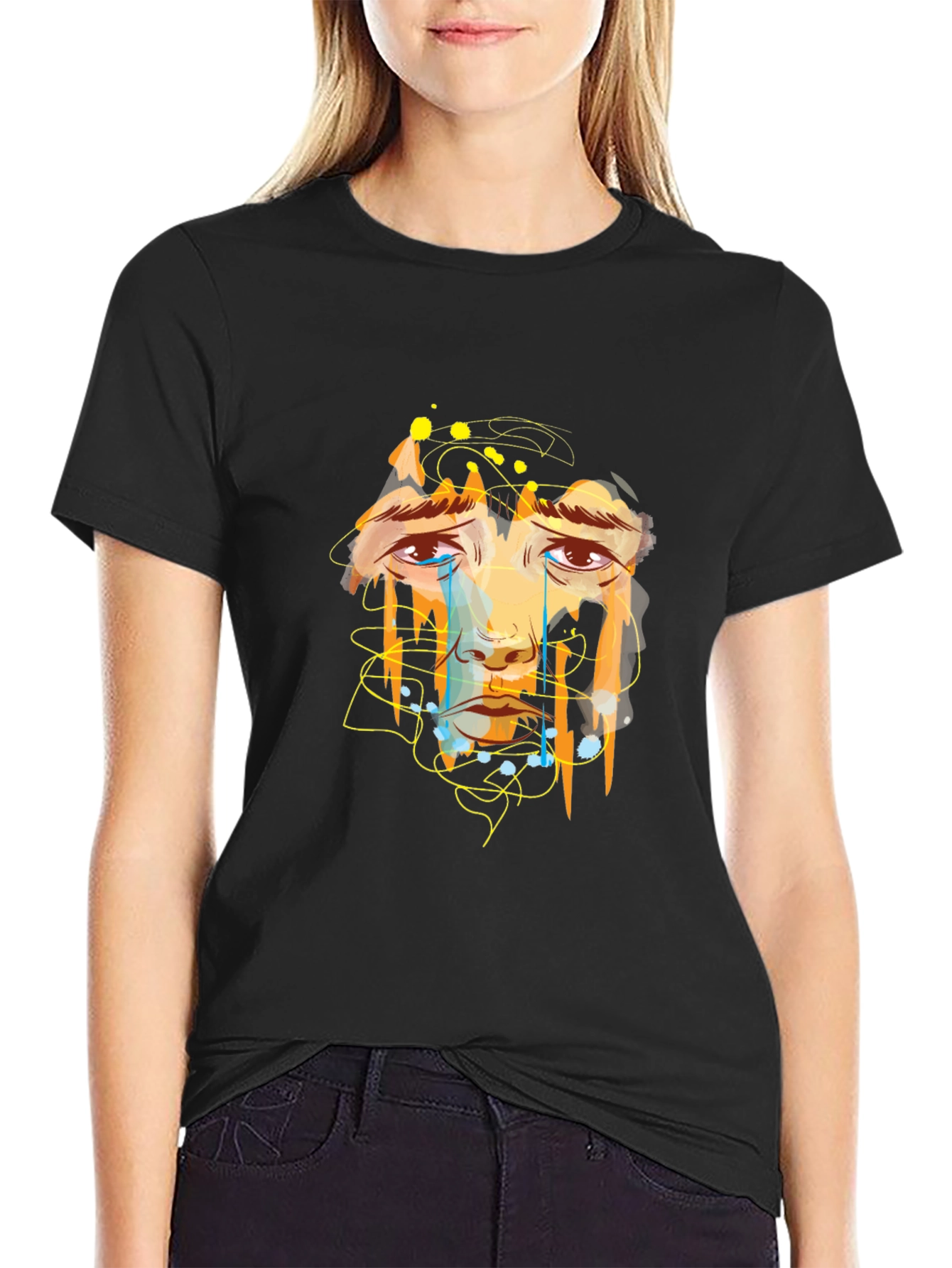 Emotional Face Graphic Black T-Shirt