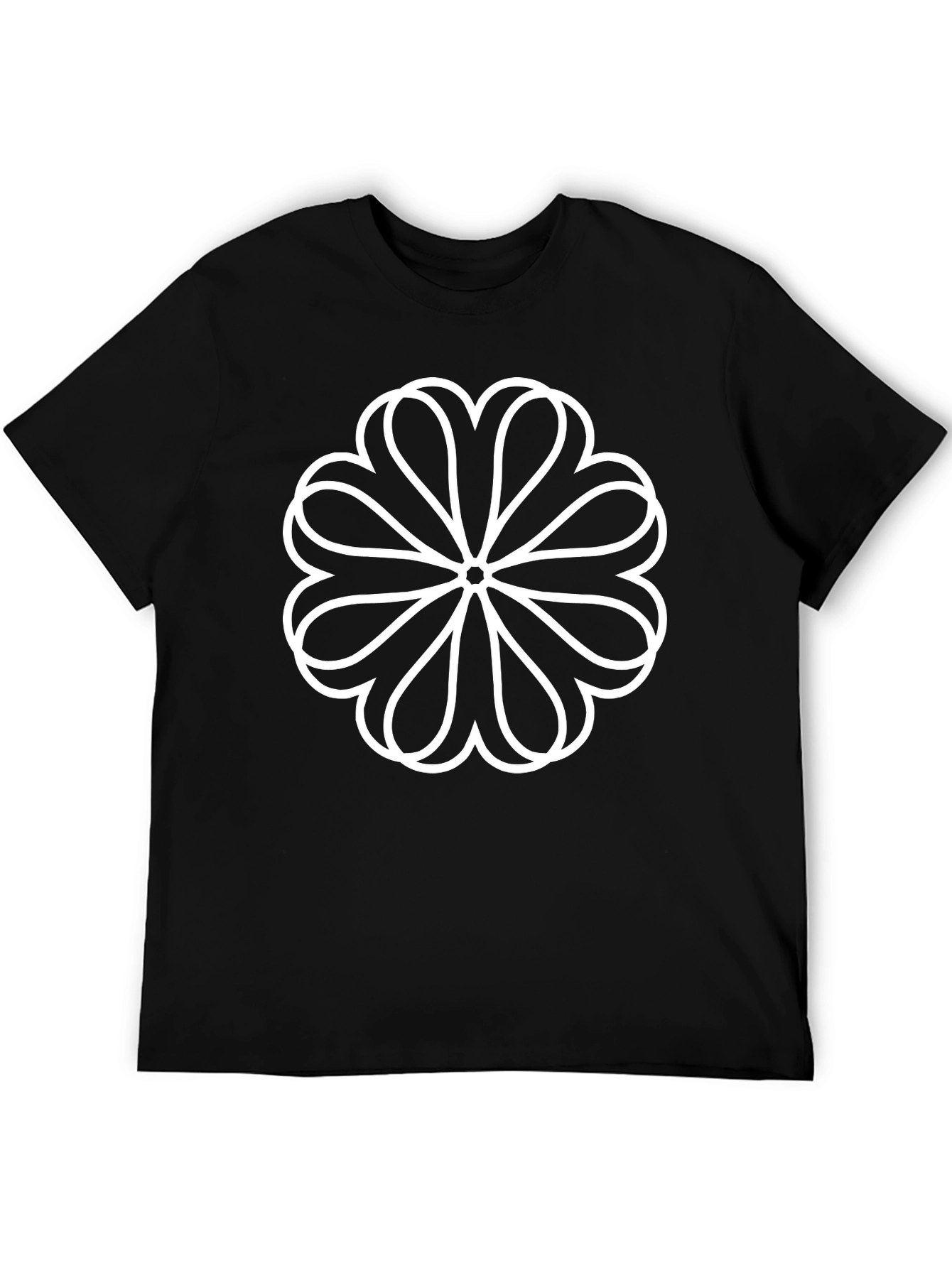 Black T-Shirt with White Floral Design