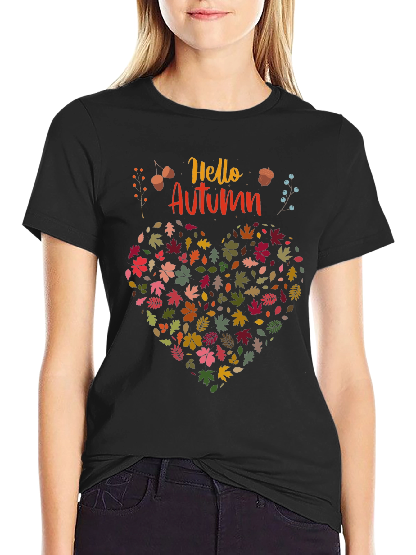 Hello Autumn Leaf Heart Graphic Tee
