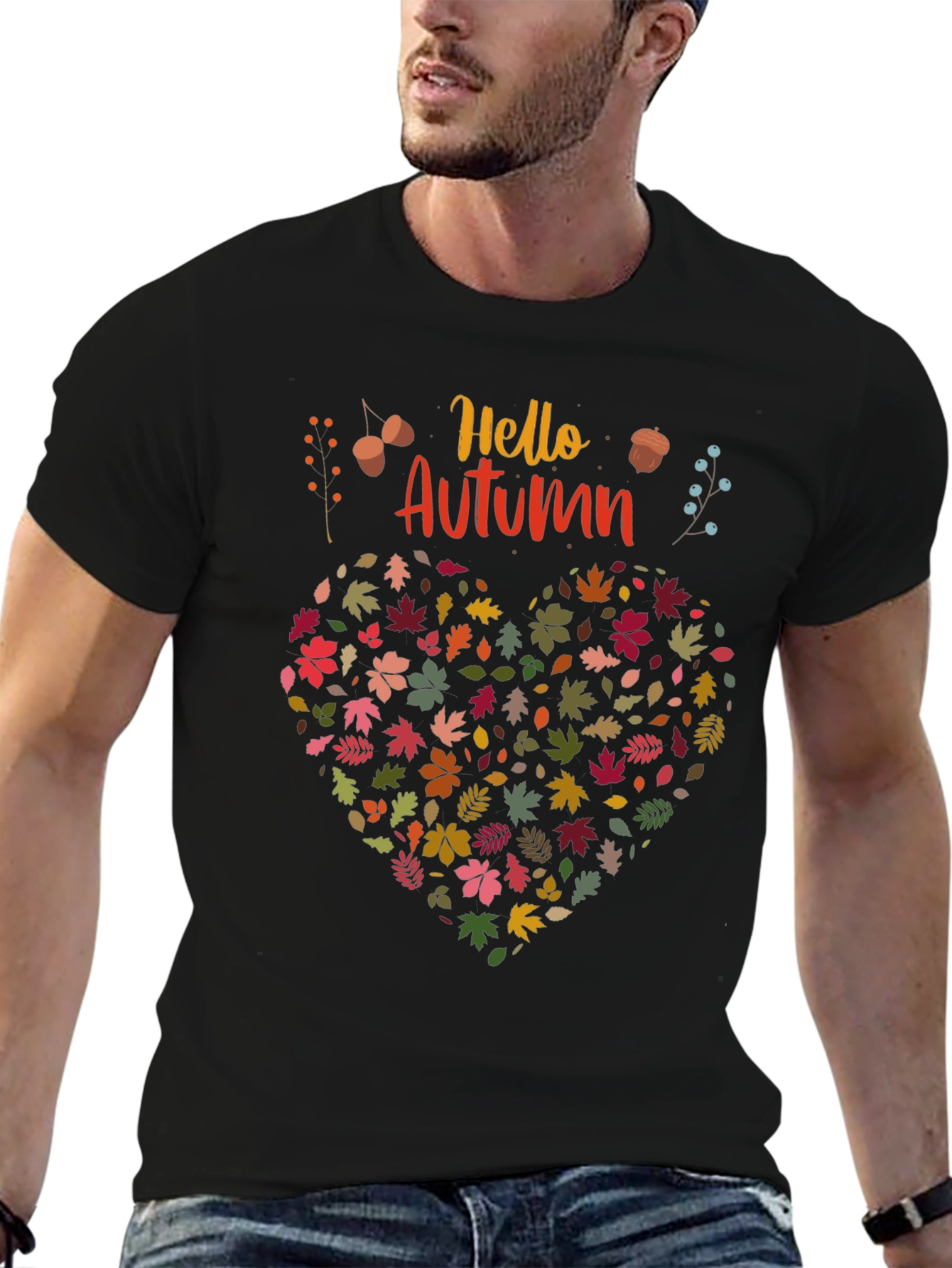 Hello Autumn Leaf Heart Graphic Tee