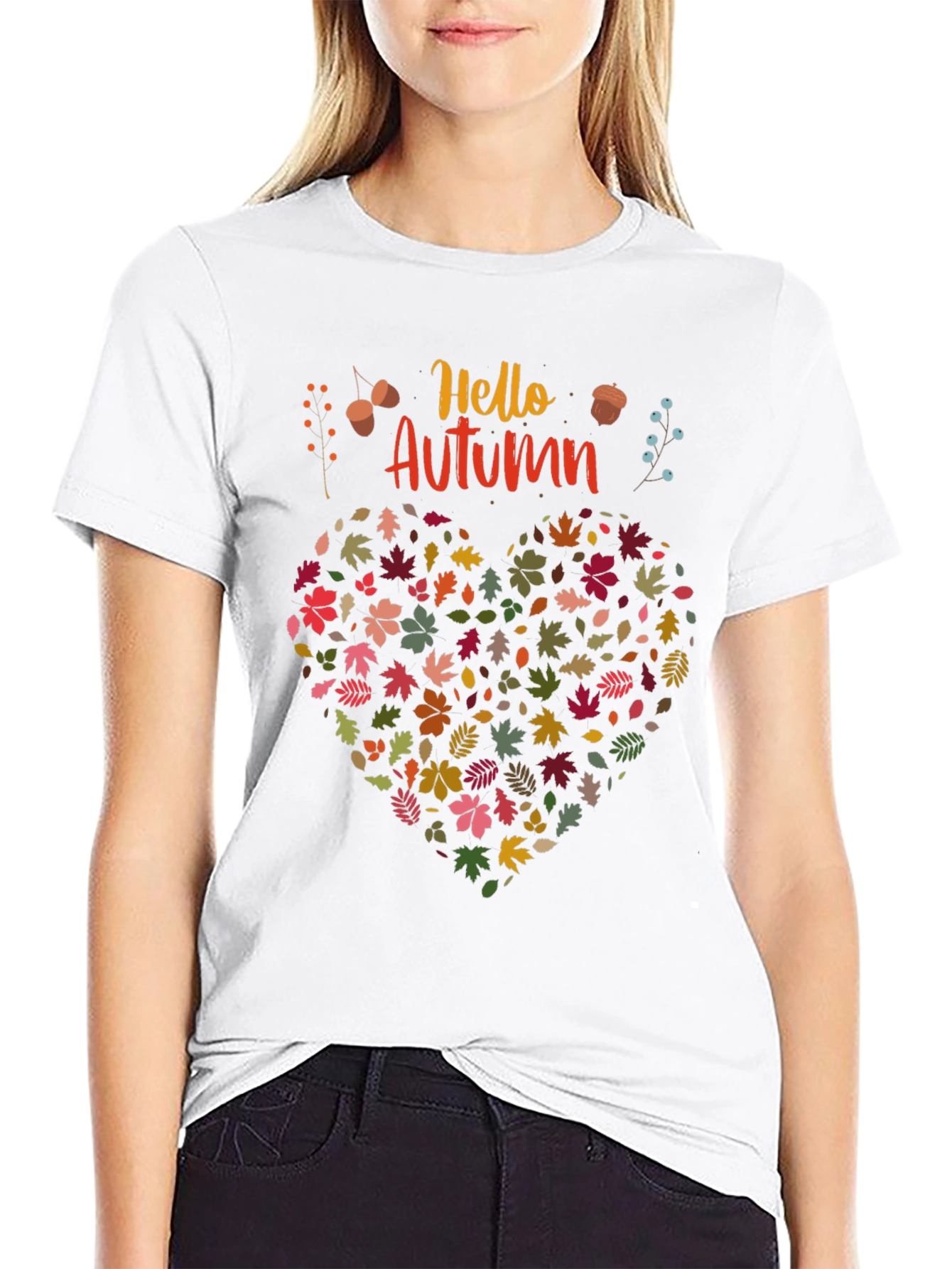Hello Autumn Leaf Heart Graphic Tee