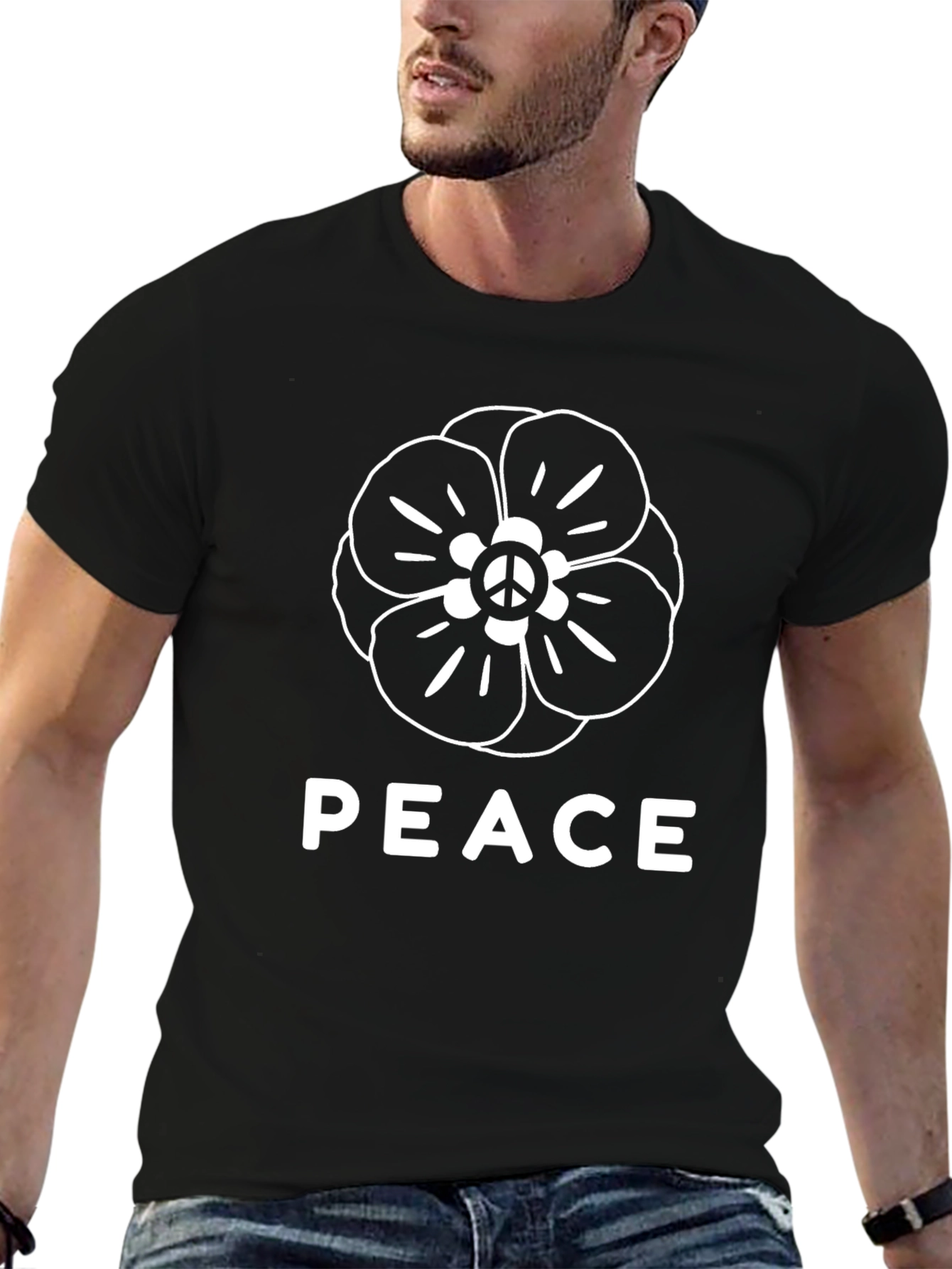 Peace Flower Graphic Tee - Black