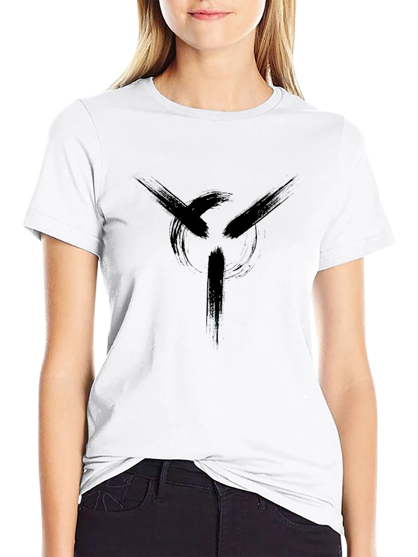 Mens Black Graphic Tee - Abstract Circle Brushstroke Design