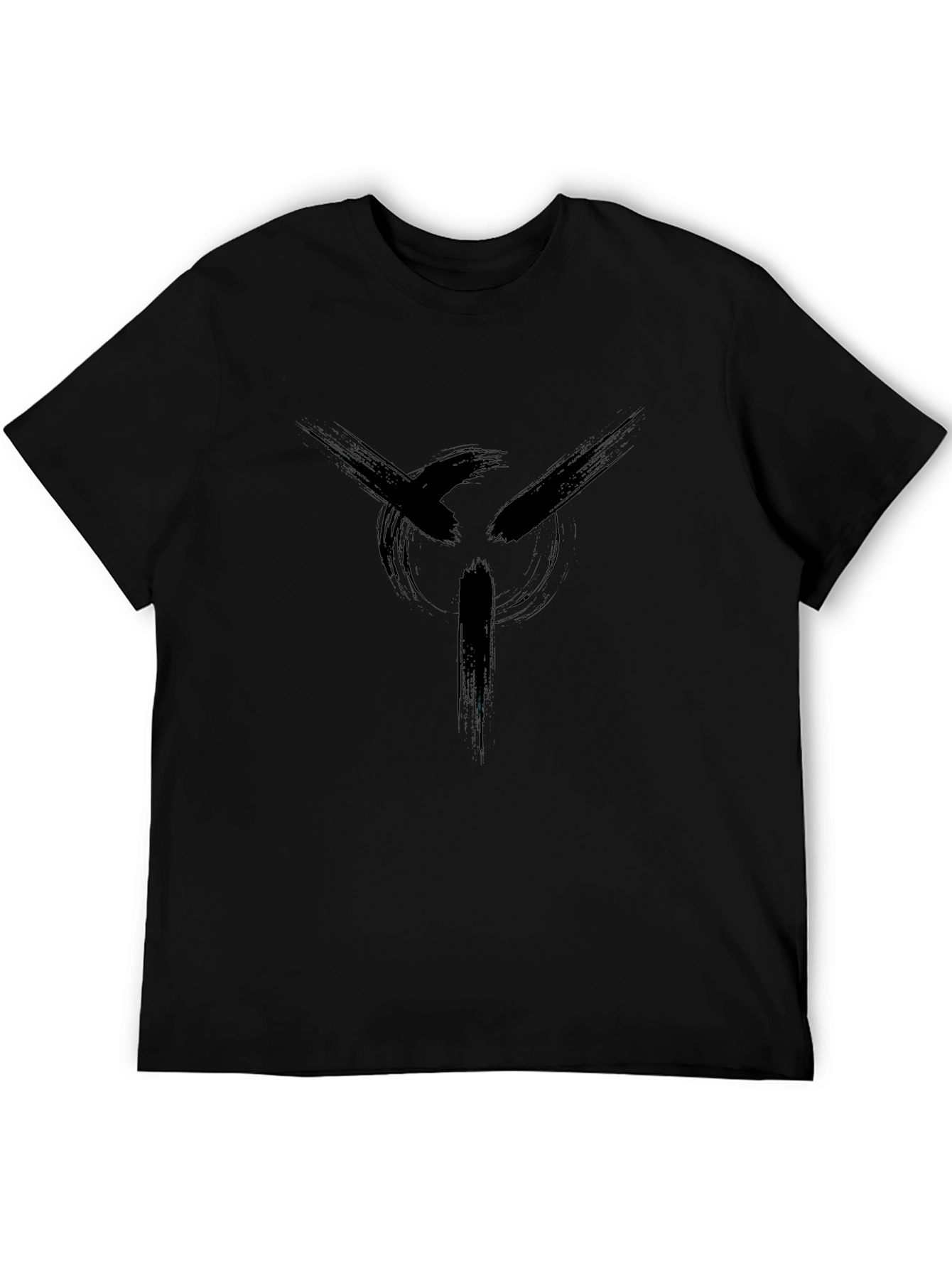 Mens Black Graphic Tee - Abstract Circle Brushstroke Design