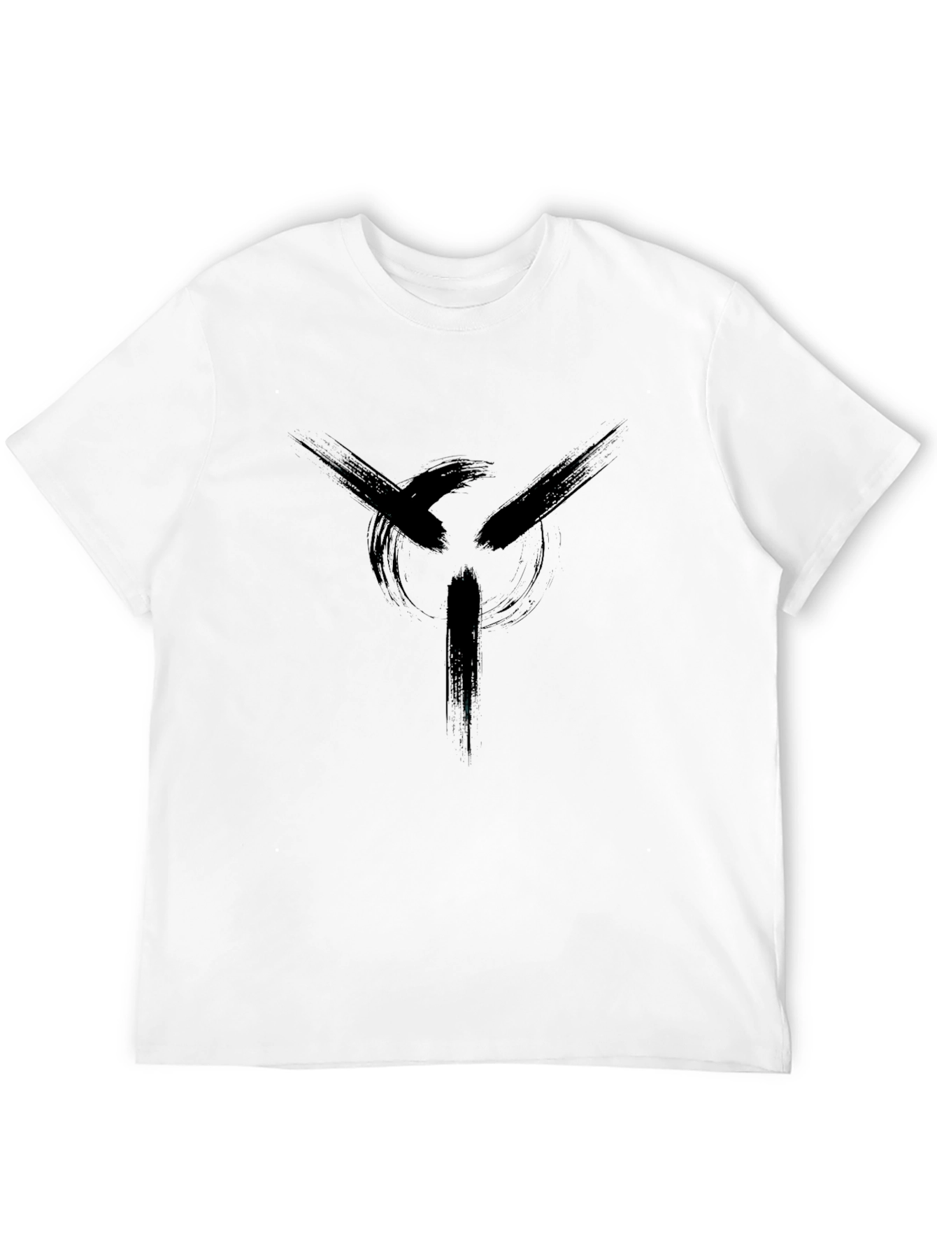 Mens Black Graphic Tee - Abstract Circle Brushstroke Design