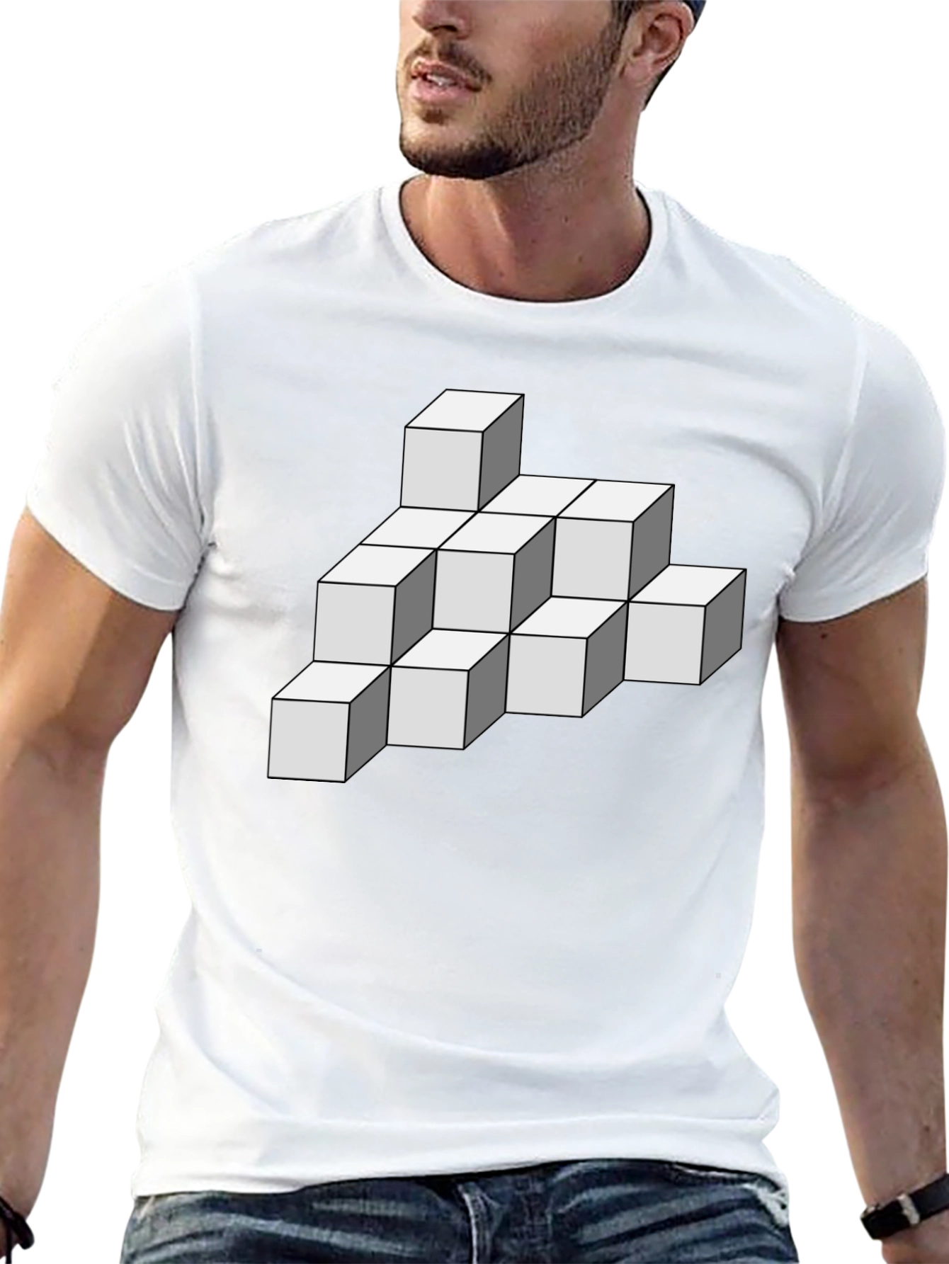 Geometric Cube T-Shirt - Optical Illusion Design