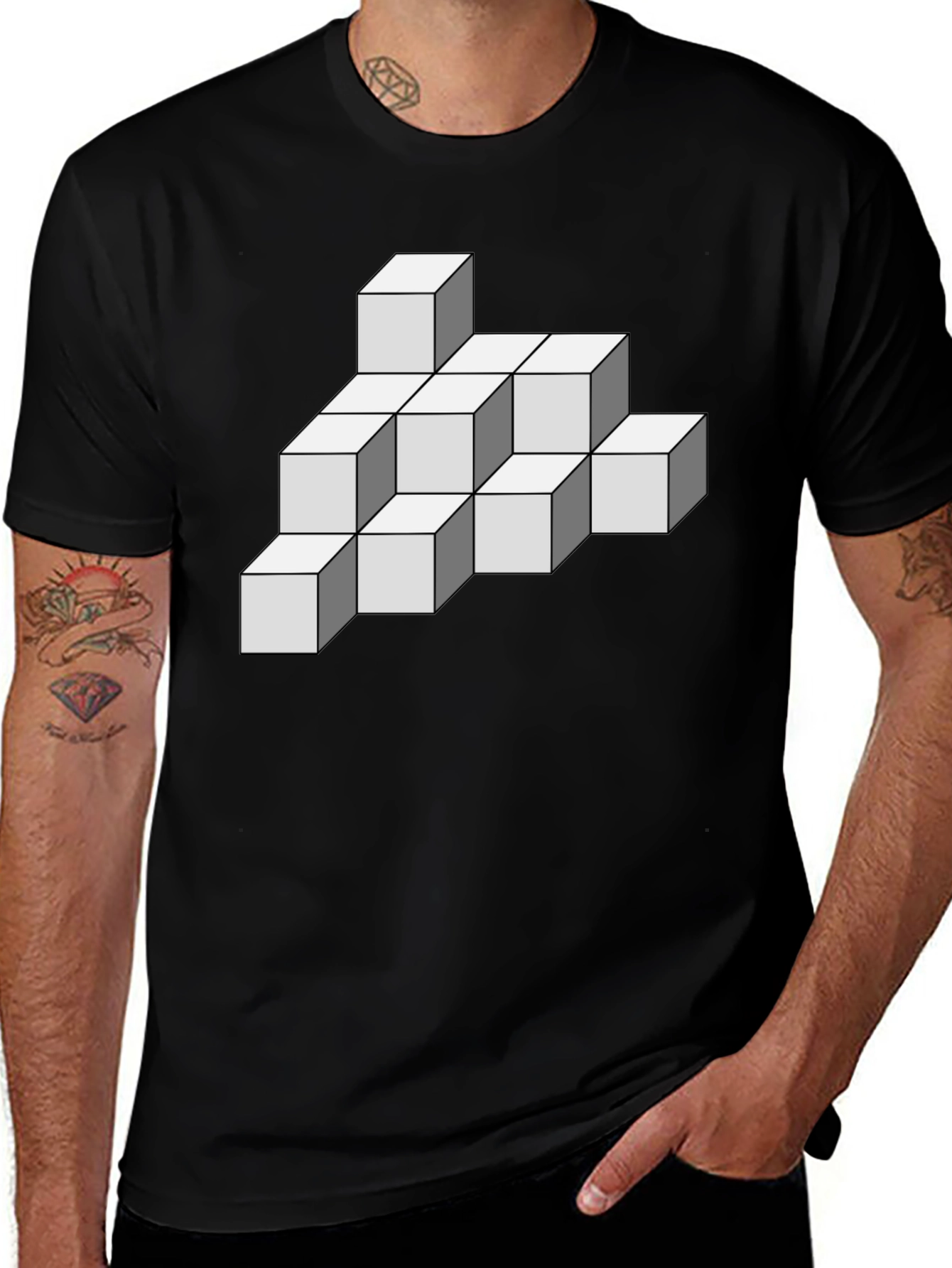 Geometric Cube T-Shirt - Optical Illusion Design