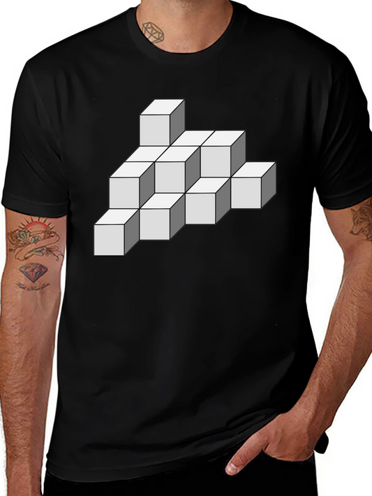 Geometric Cube T-Shirt - Optical Illusion Design