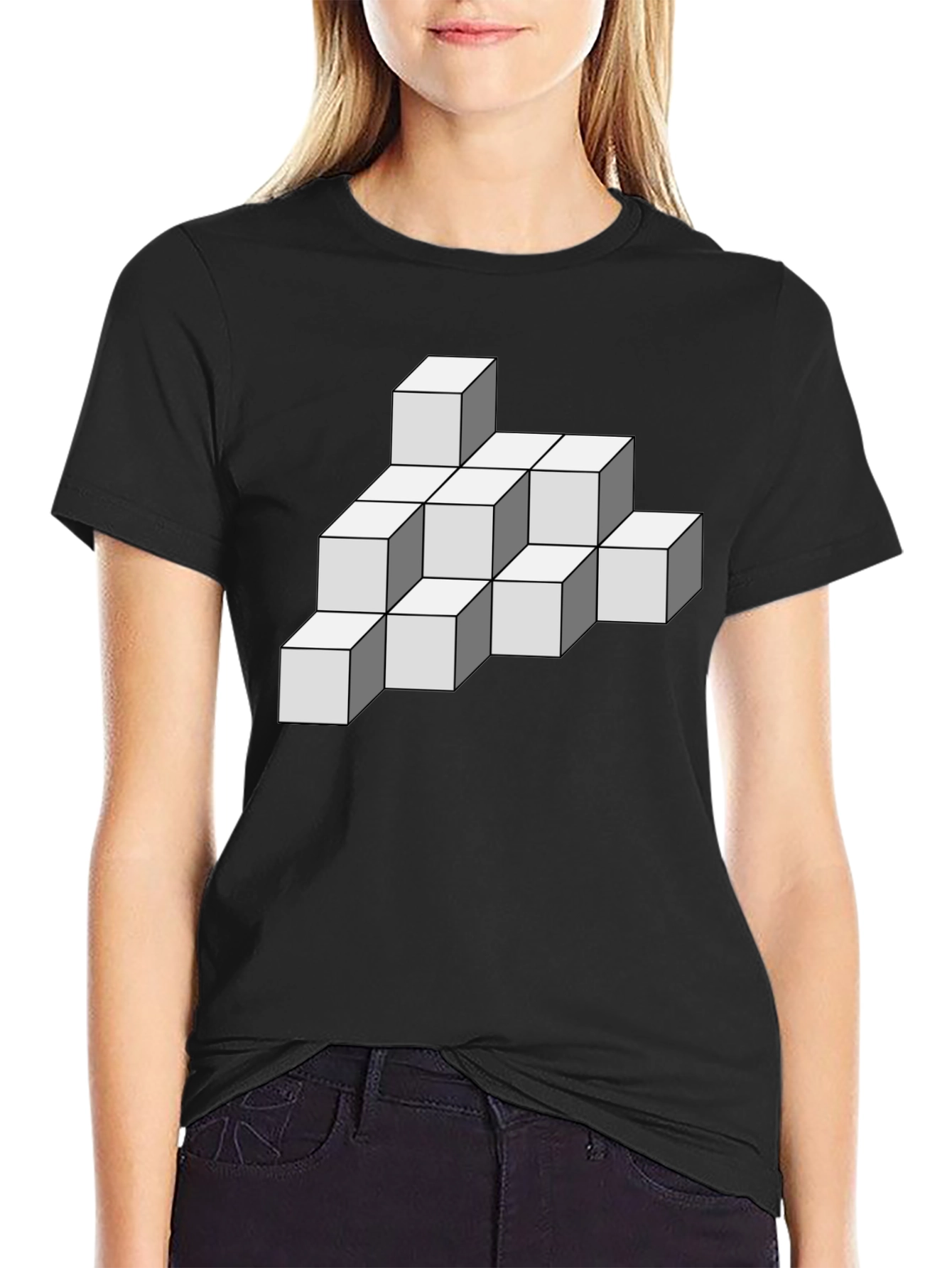 Geometric Cube T-Shirt - Optical Illusion Design