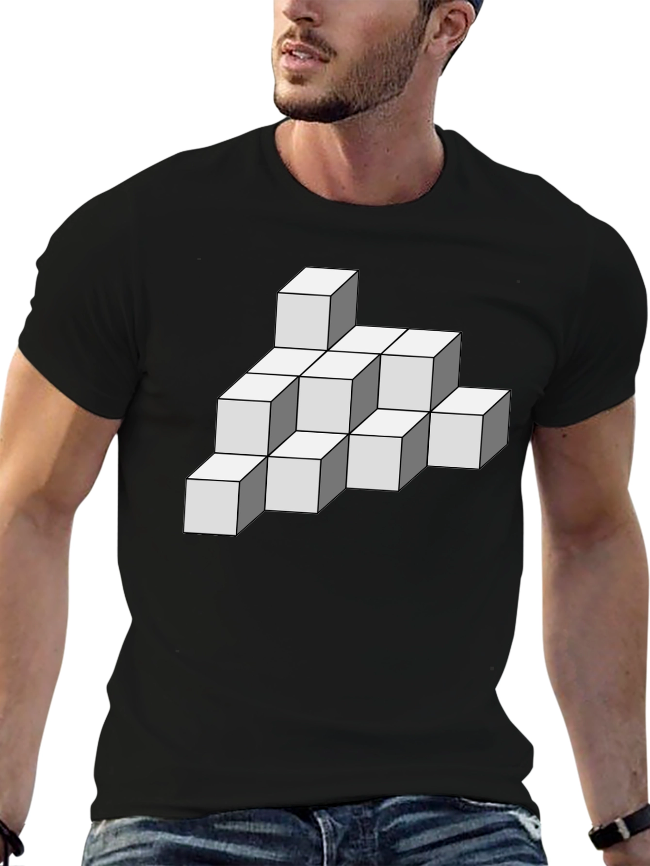 Geometric Cube T-Shirt - Optical Illusion Design