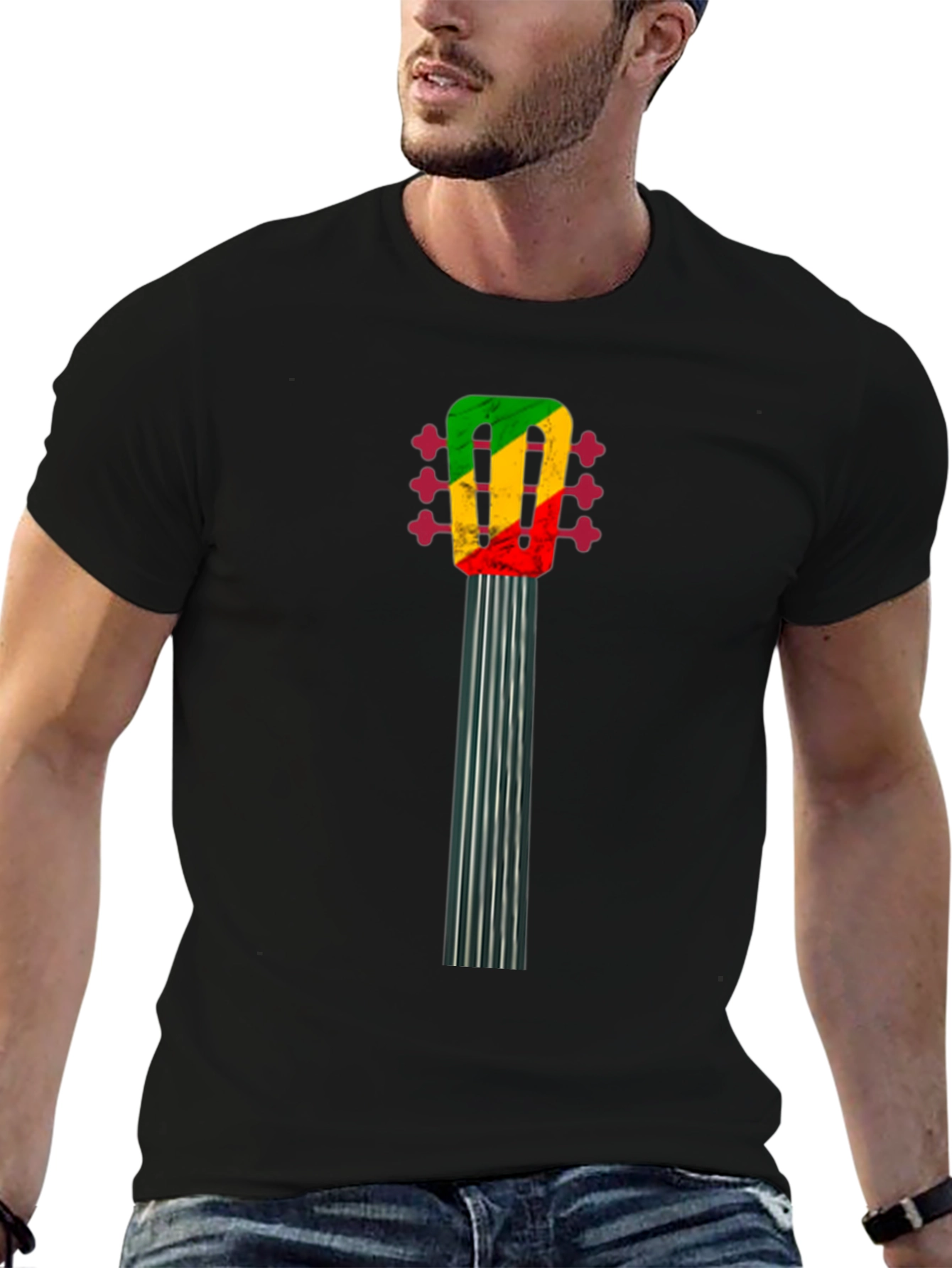 Rasta Guitar Neck Graphic T-Shirt