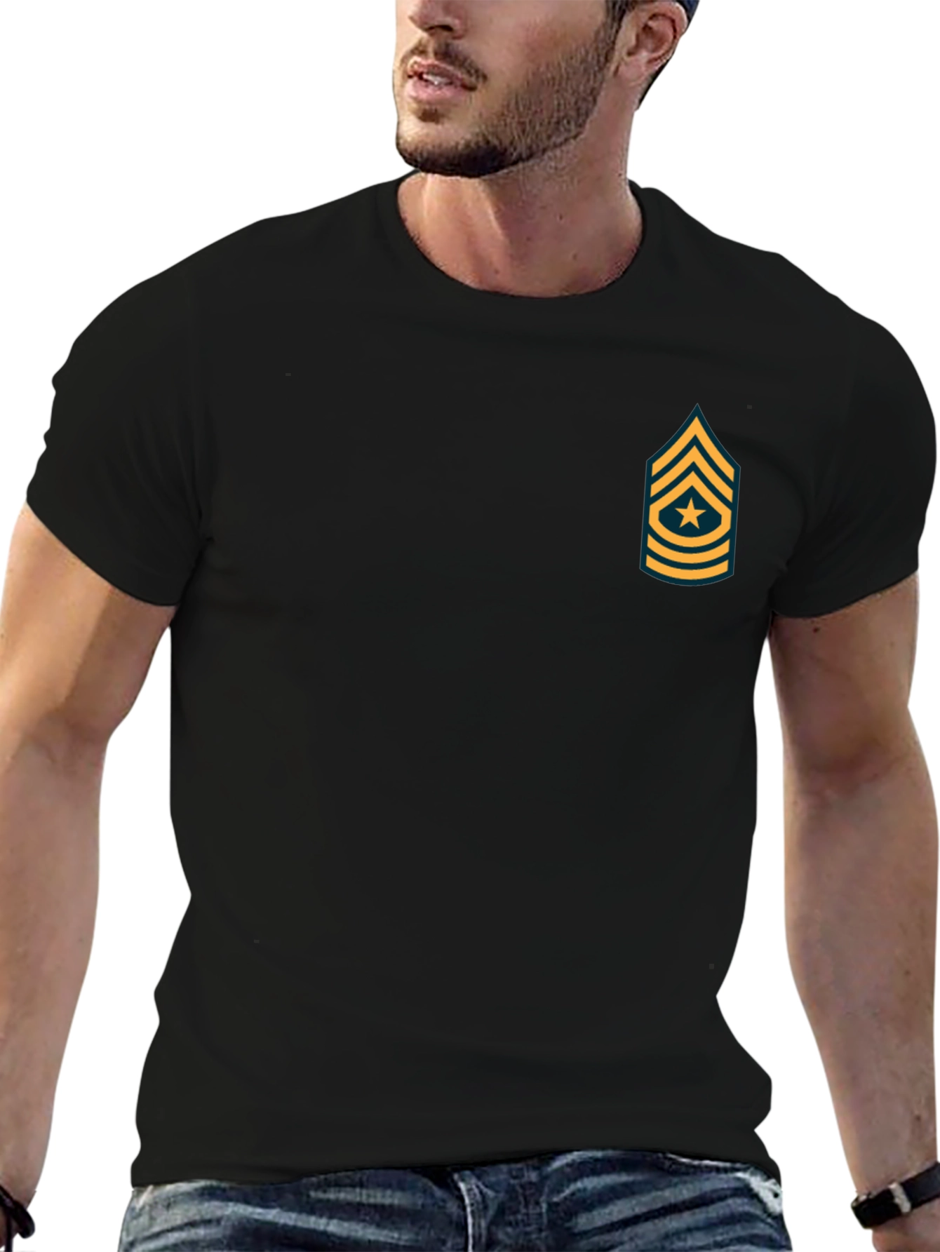 Black T-Shirt with Military Rank Graphic