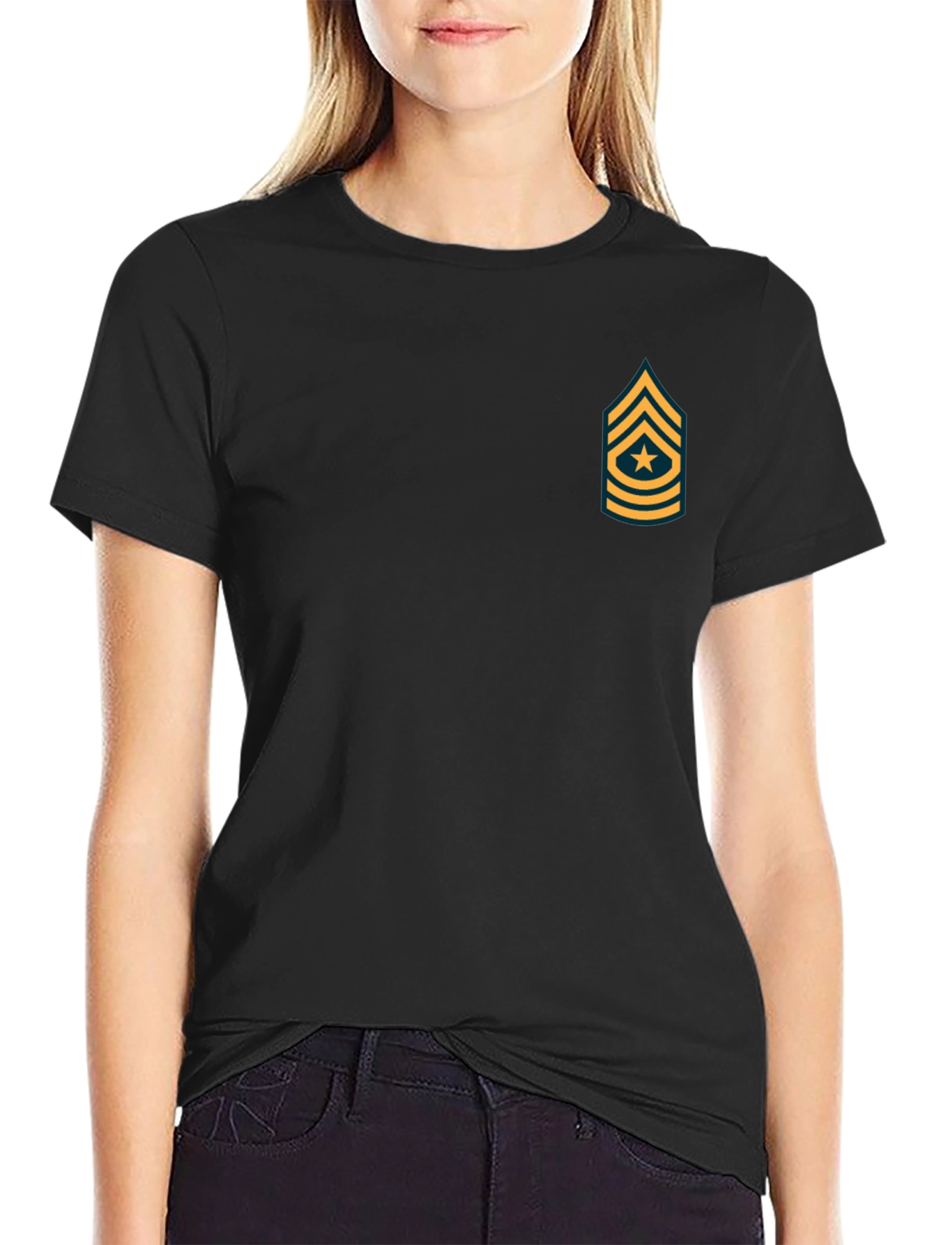 Black T-Shirt with Military Rank Graphic