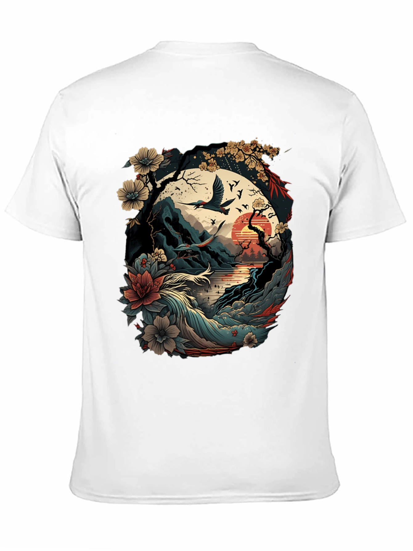 Artistic Japanese Landscape Black T-Shirt