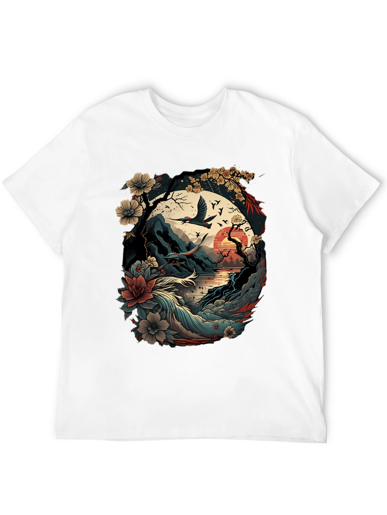 Artistic Japanese Landscape Black T-Shirt