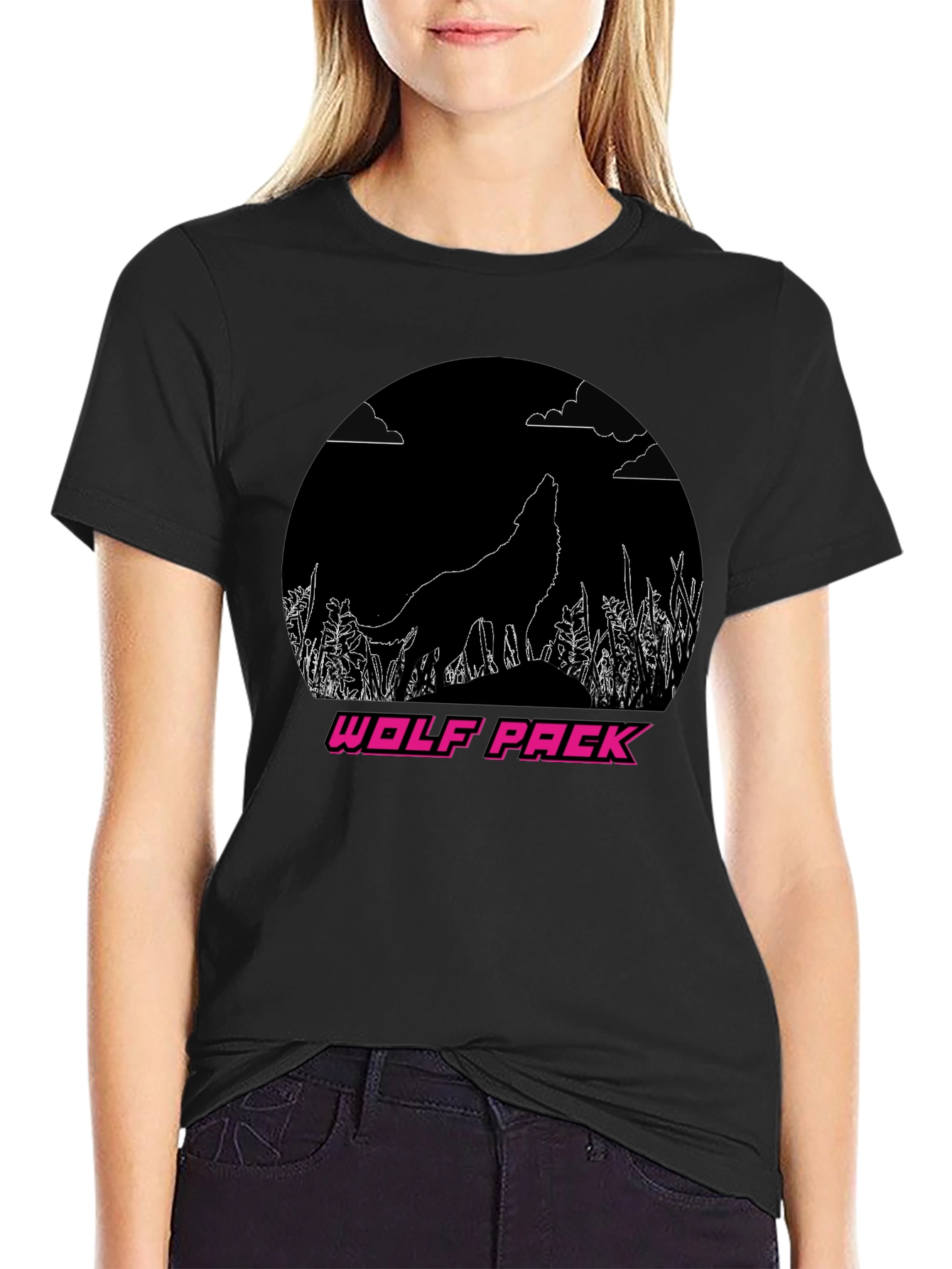 Wolf Pack Graphic Tee - Black Crew Neck