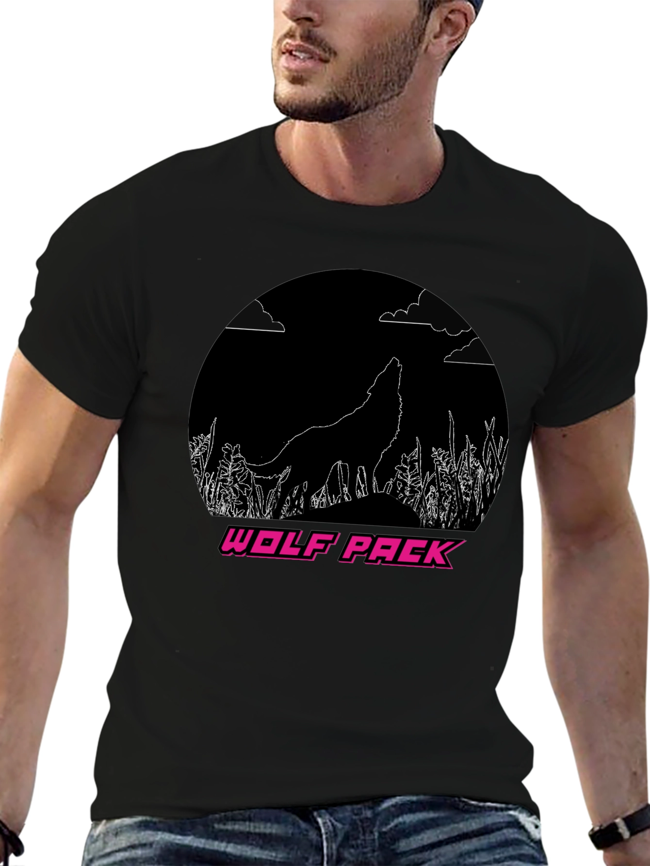 Wolf Pack Graphic Tee - Black Crew Neck