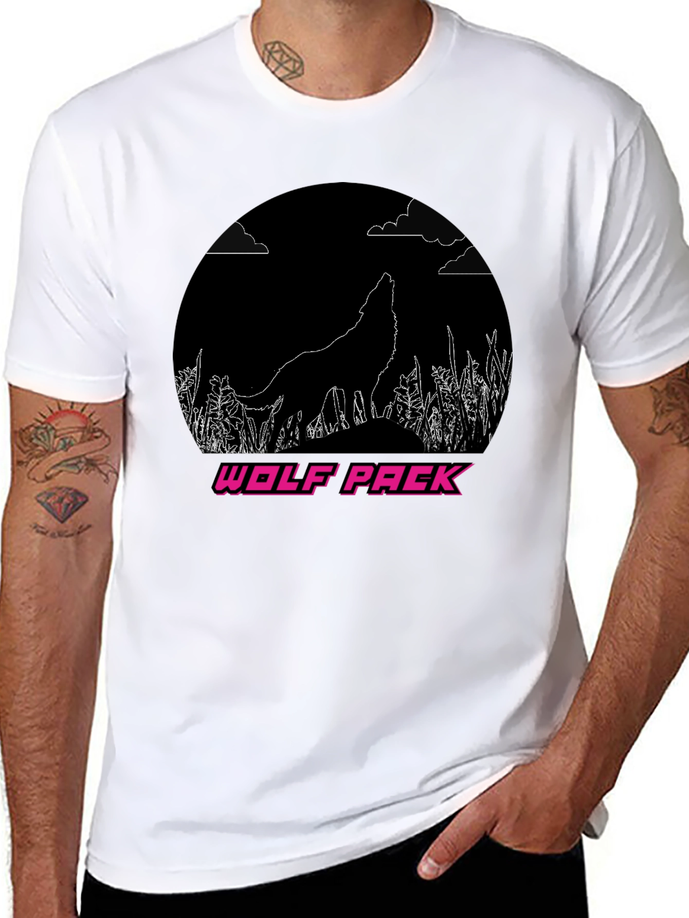 Wolf Pack Graphic Tee - Black Crew Neck