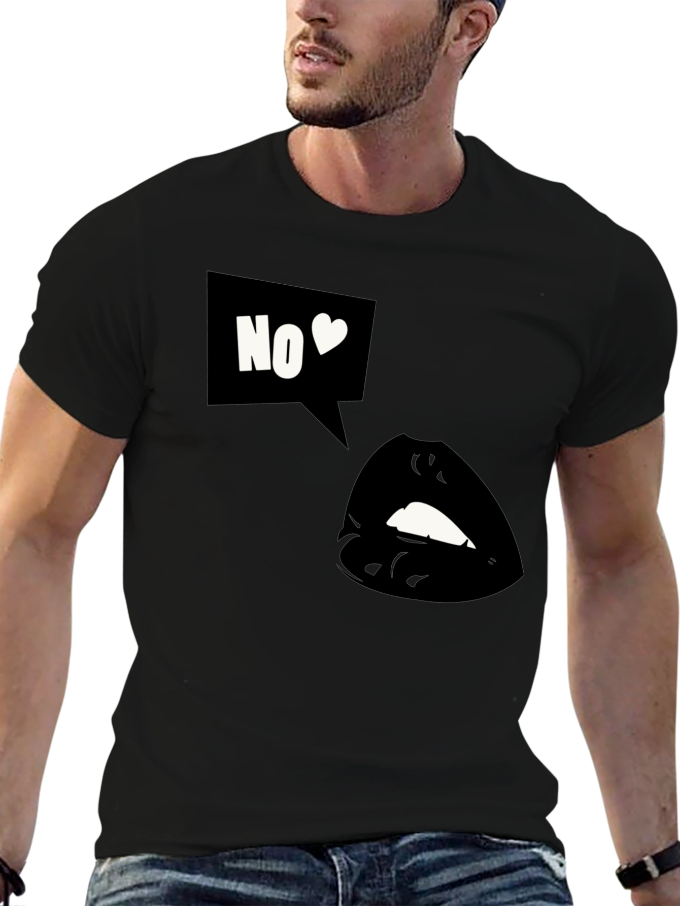 Black Graphic Tee - No Love Lips Design