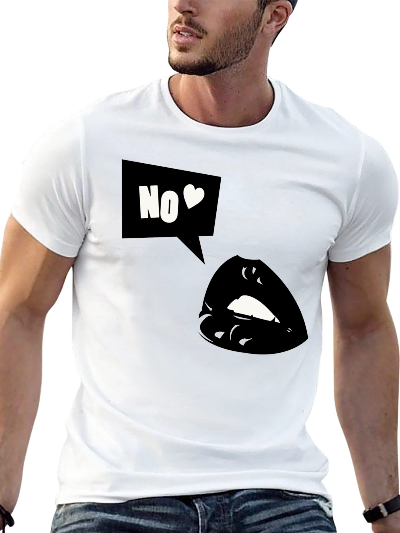 Black Graphic Tee - No Love Lips Design