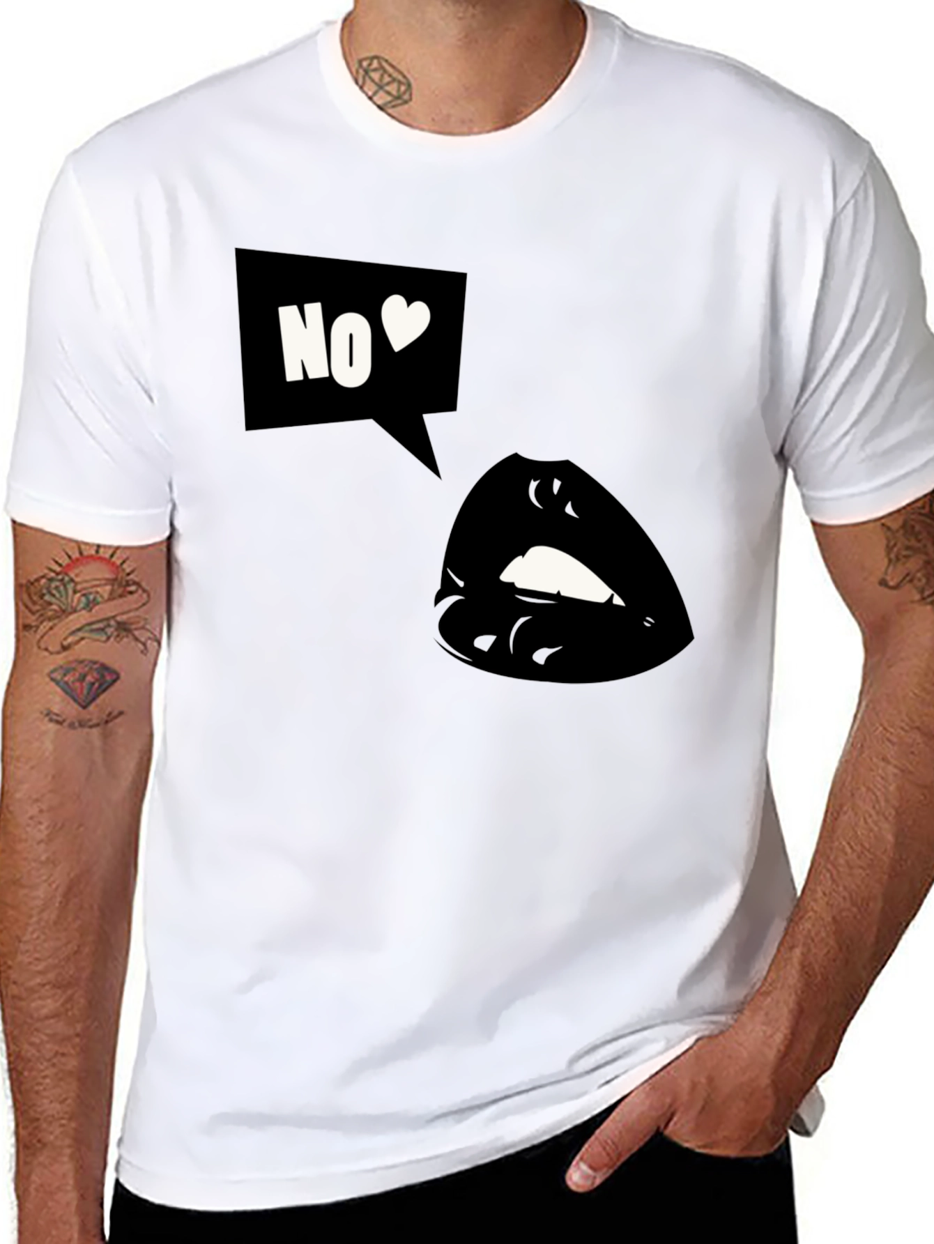 Black Graphic Tee - No Love Lips Design