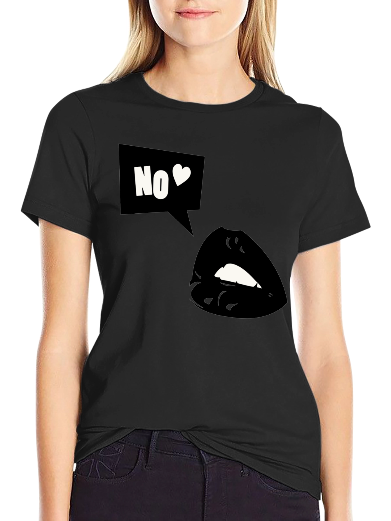 Black Graphic Tee - No Love Lips Design