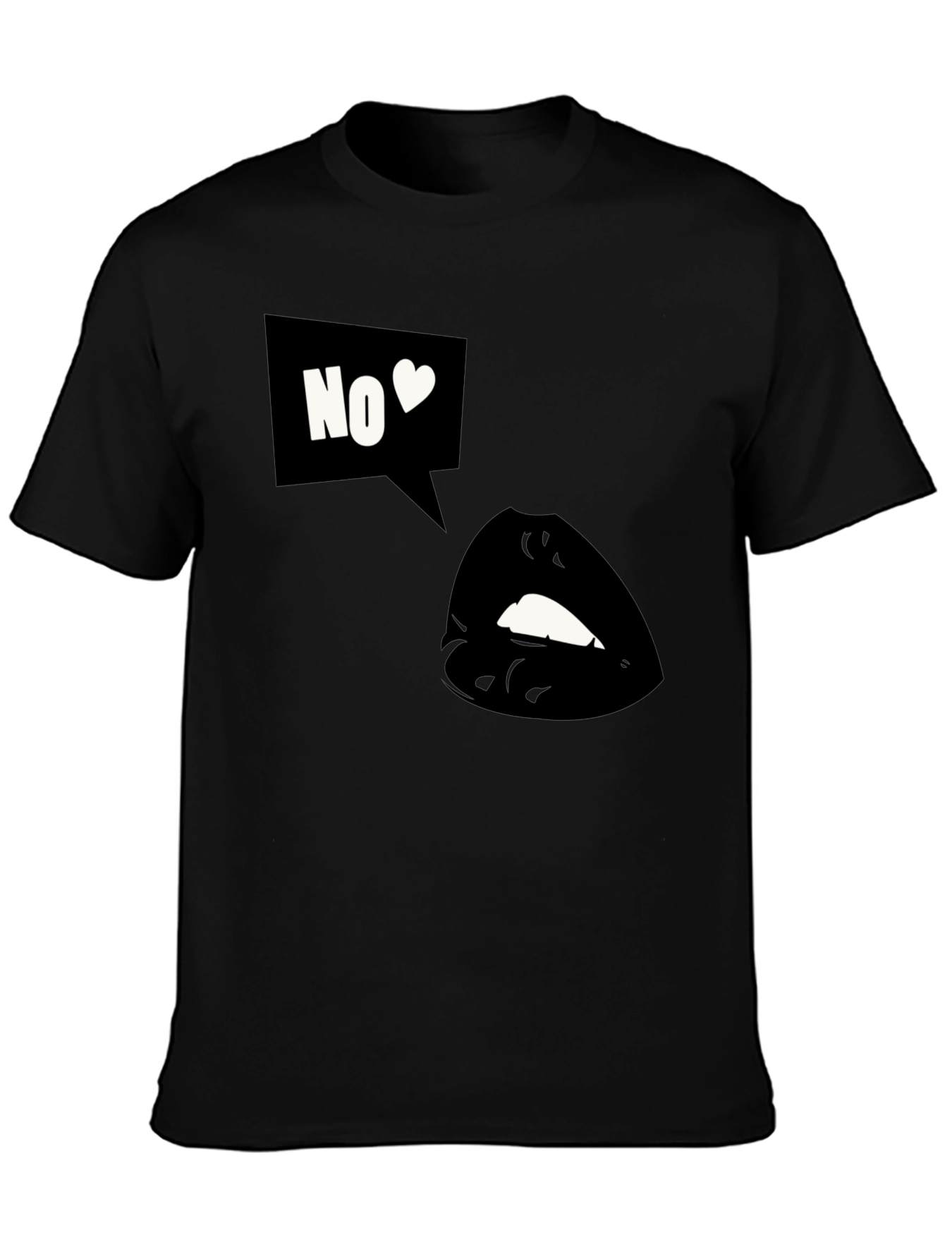 Black Graphic Tee - No Love Lips Design