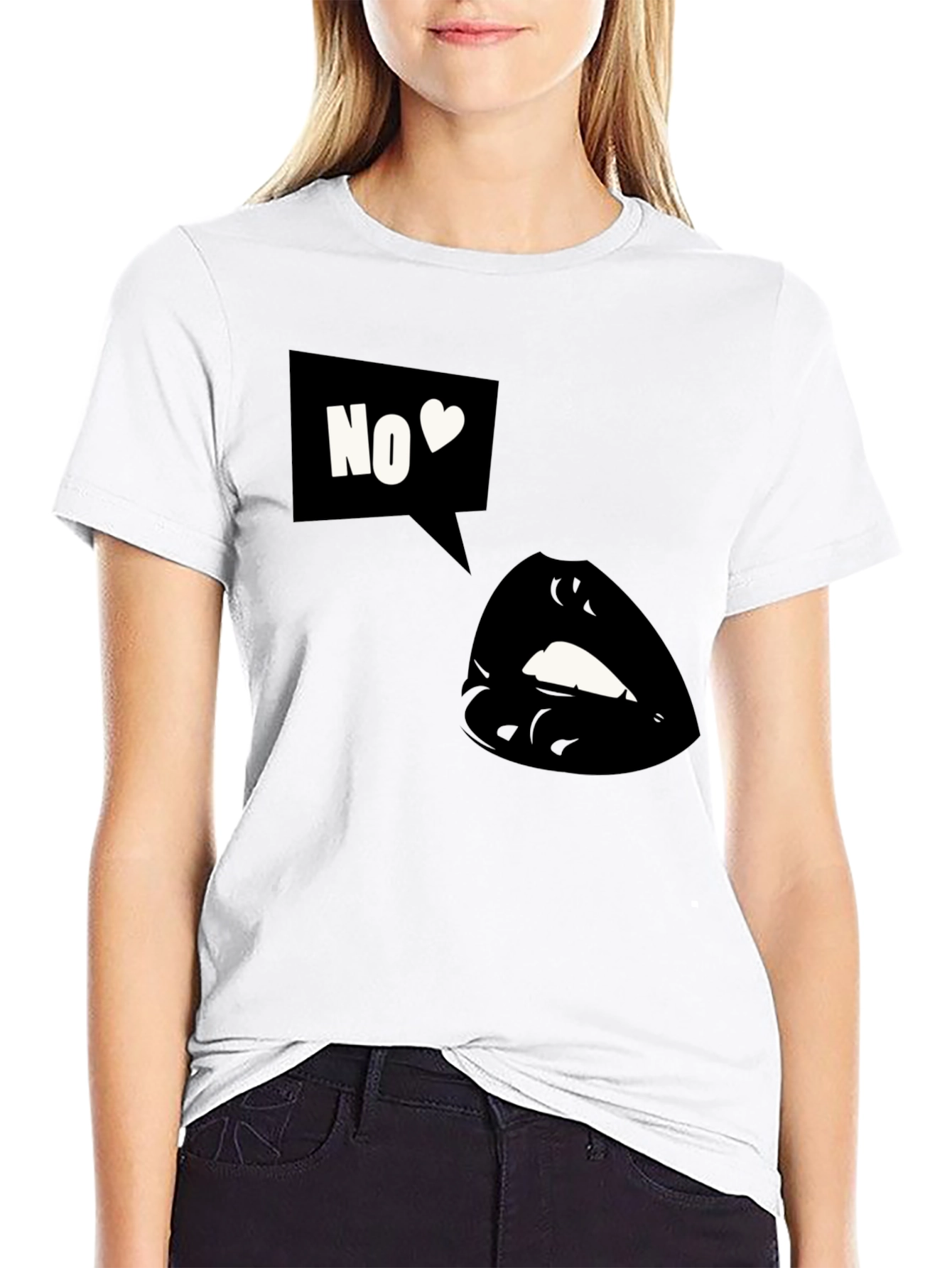 Black Graphic Tee - No Love Lips Design