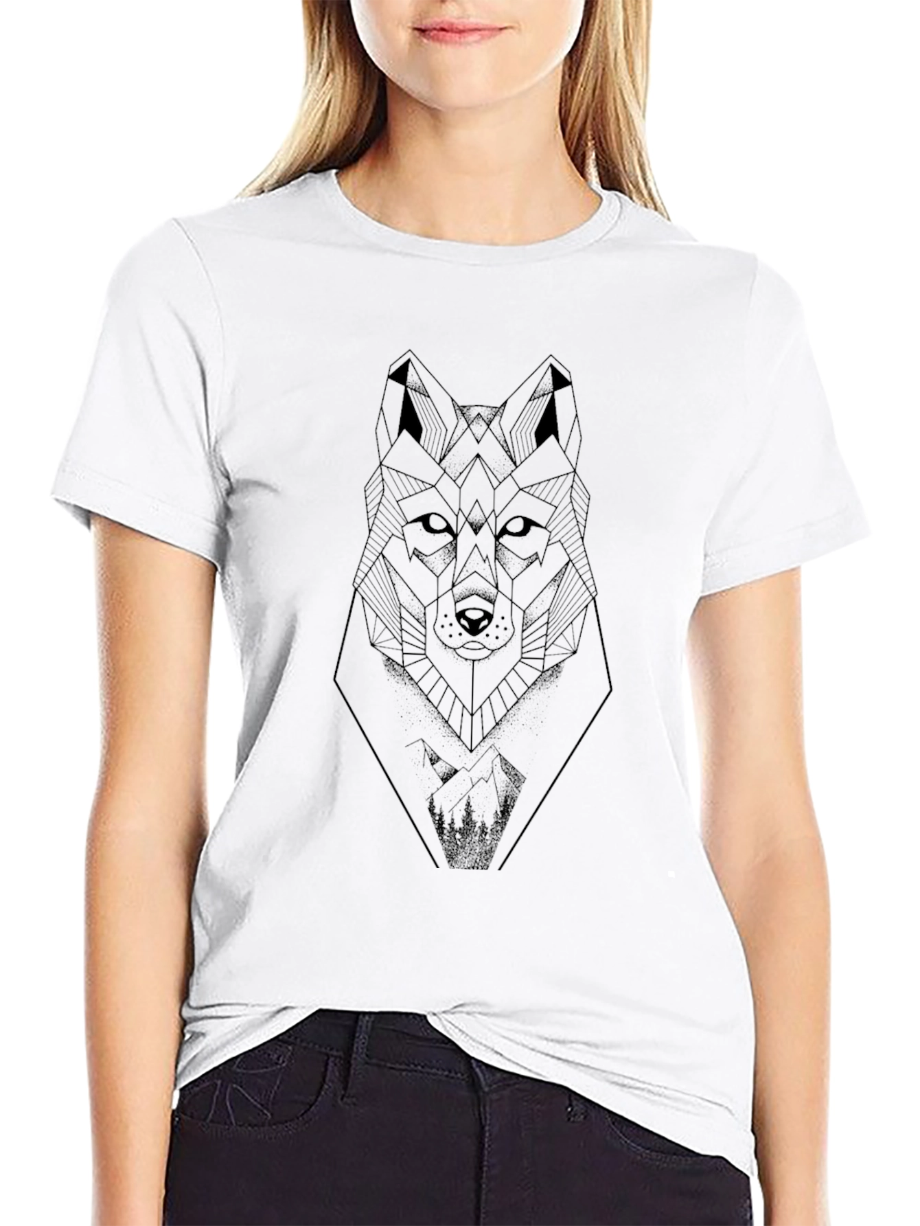 Geometric Wolf Graphic Tee - Modern Art Design