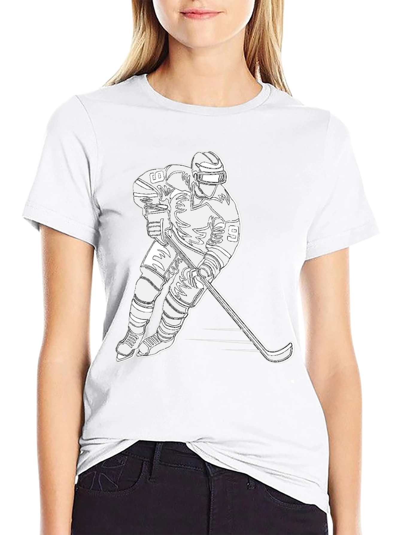 Hockey Player Graphic T-Shirt - Black